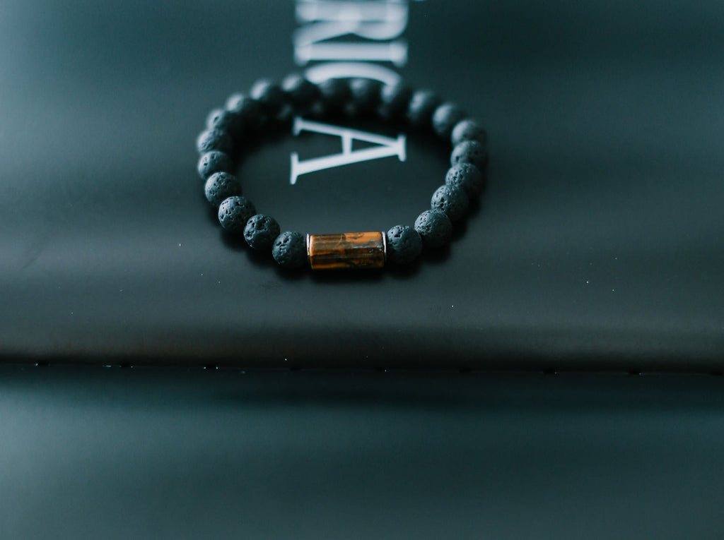 Lava Bracelet with 8mm Tiger Eye for Men