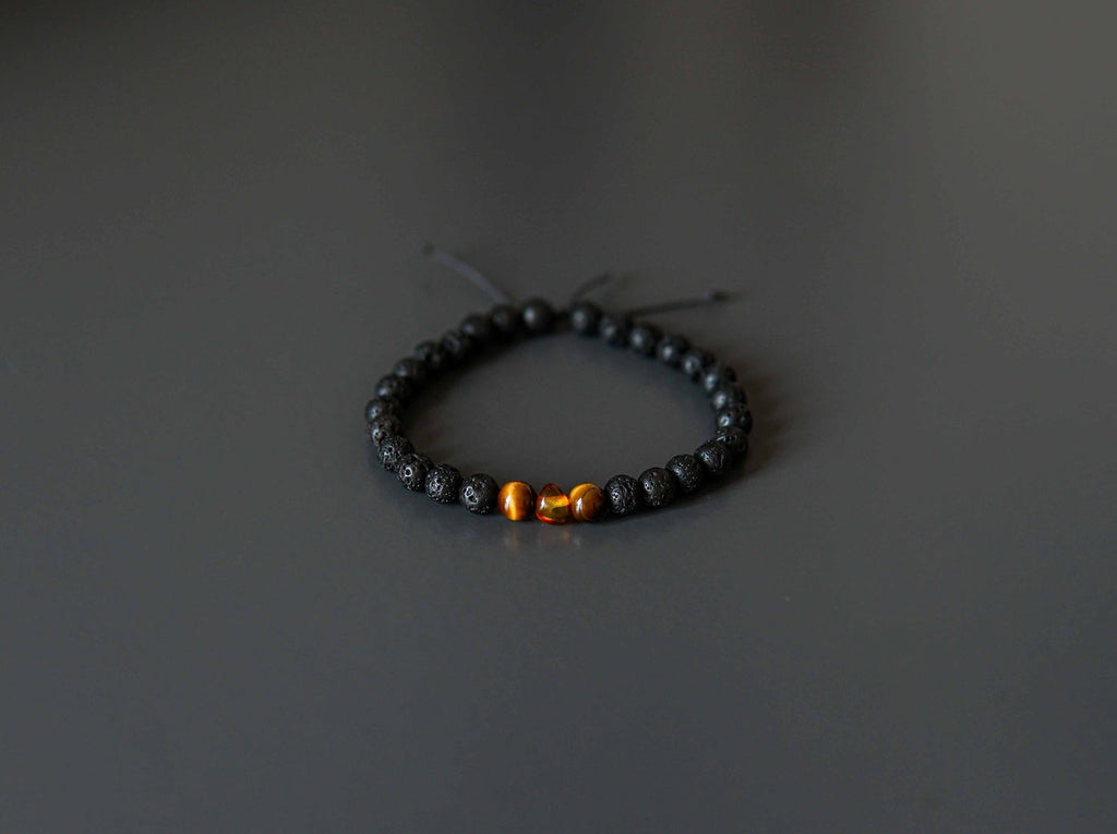 Lava Stone Bracelet with Amber and Tiger Eye