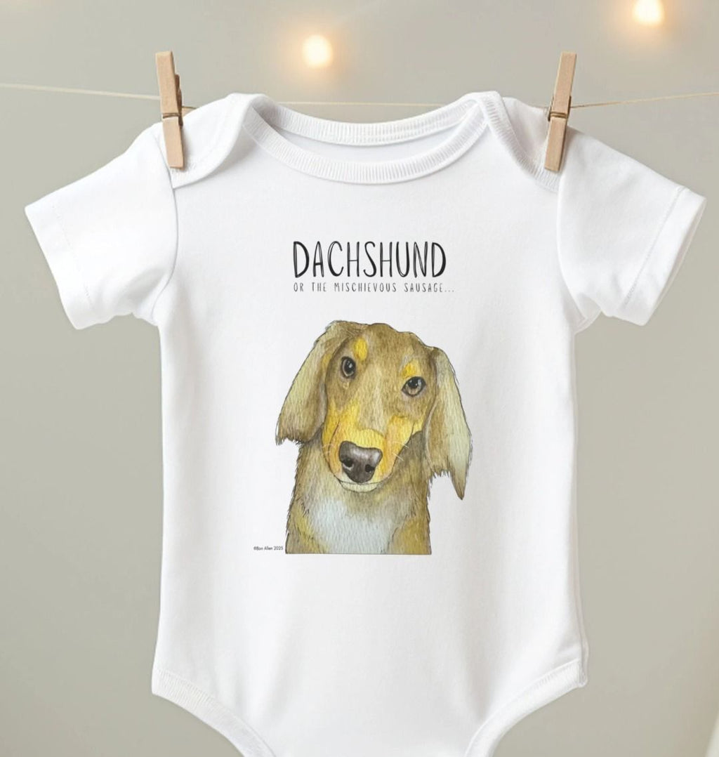 Mischievous Hot Dog Baby Bodysuit Long Haired Dachshund