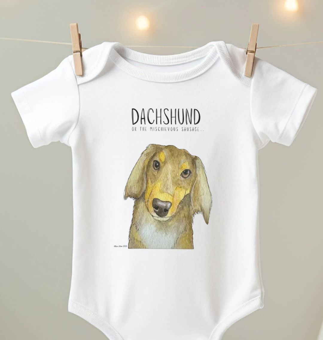 Mischievous Hot Dog Baby Bodysuit Long Haired Dachshund