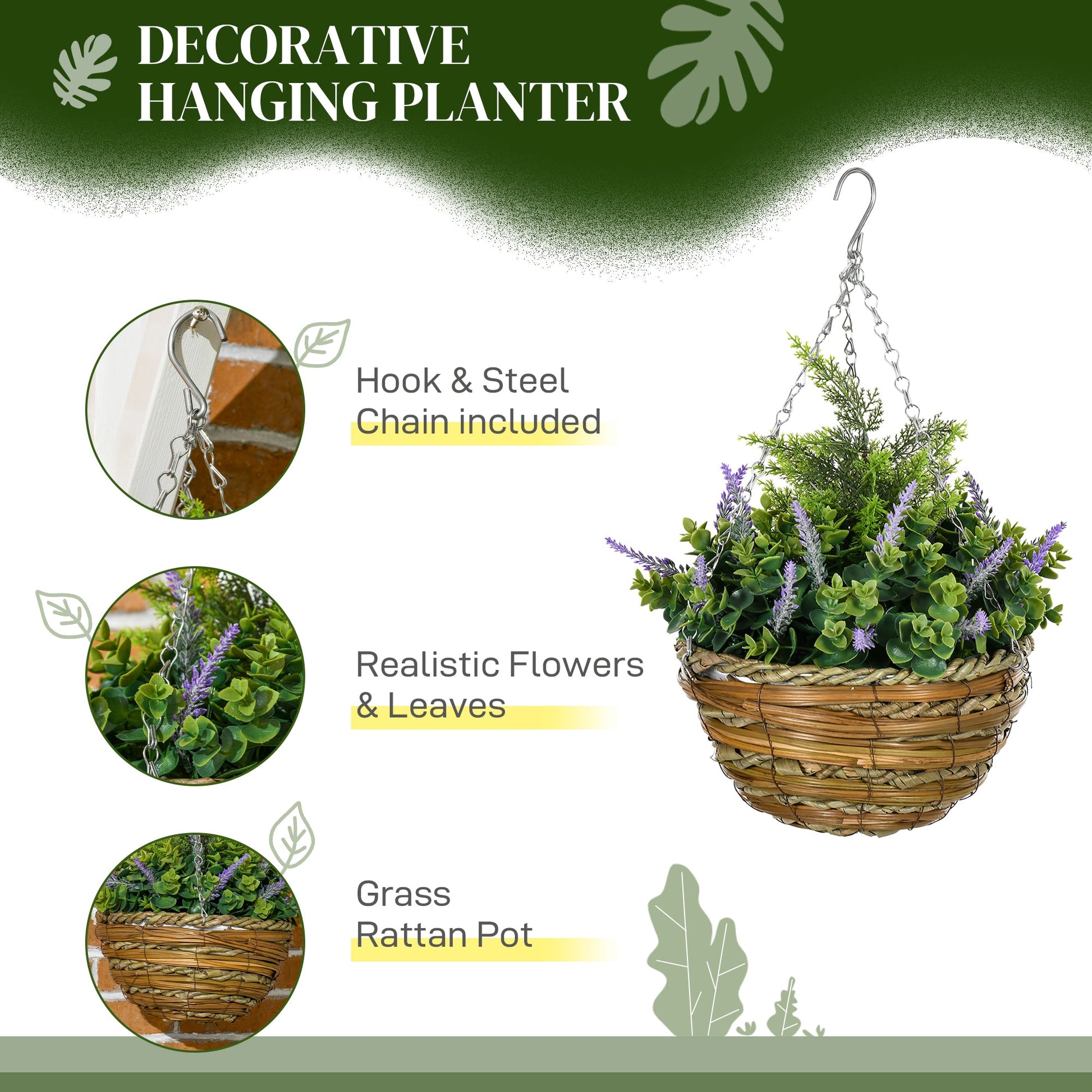 Purple Lisianthus Artificial Flower Hanging Planter Basket, Set of Two