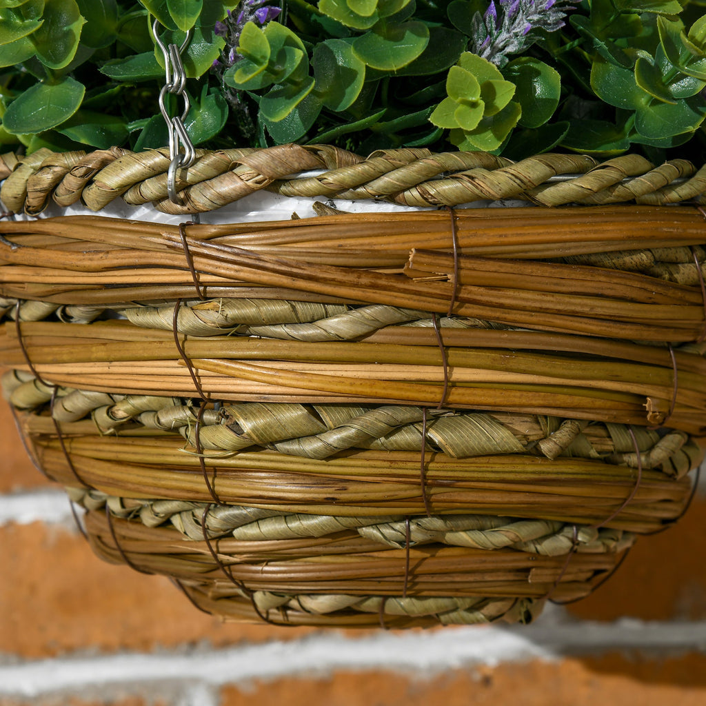 Purple Lisianthus Artificial Flower Hanging Planter Basket, Set of Two