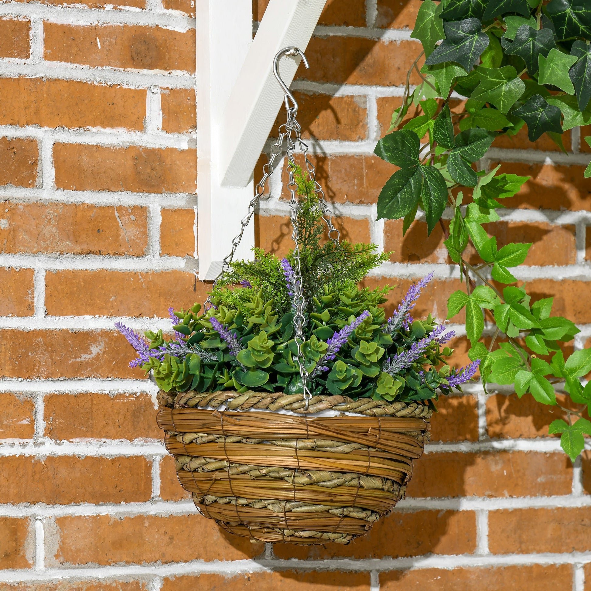 Purple Lisianthus Artificial Flower Hanging Planter Basket, Set of Two