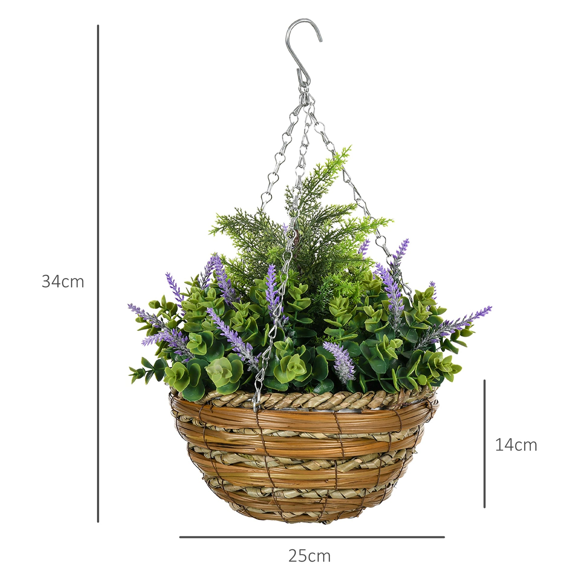 Purple Lisianthus Artificial Flower Hanging Planter Basket, Set of Two
