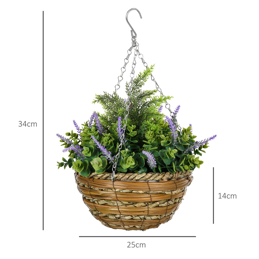 Purple Lisianthus Artificial Flower Hanging Planter Basket, Set of Two