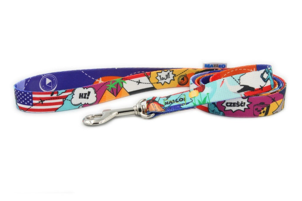 close-up of a durable travel pet leash with the eiffel tower landmark design