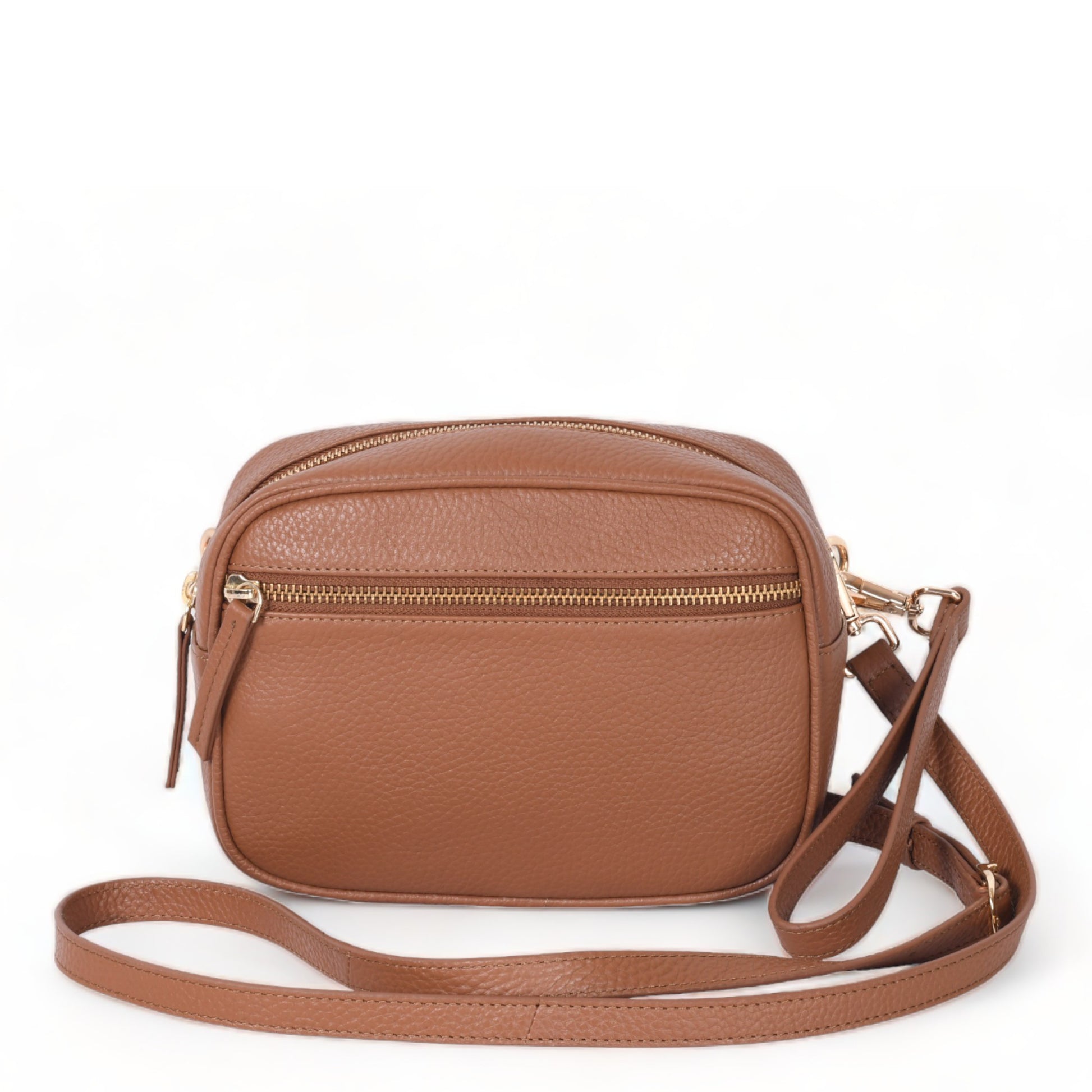Tan Convertible Leather Crossbody Belt Bag