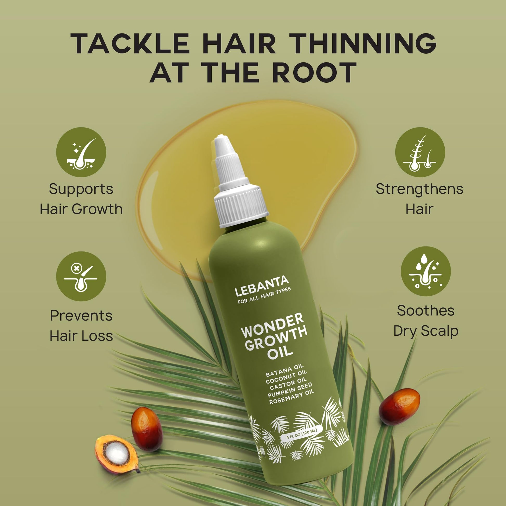 Batana Oil for Hair Growth with Castor, Pumpkin Seed, Coconut and Rosemary