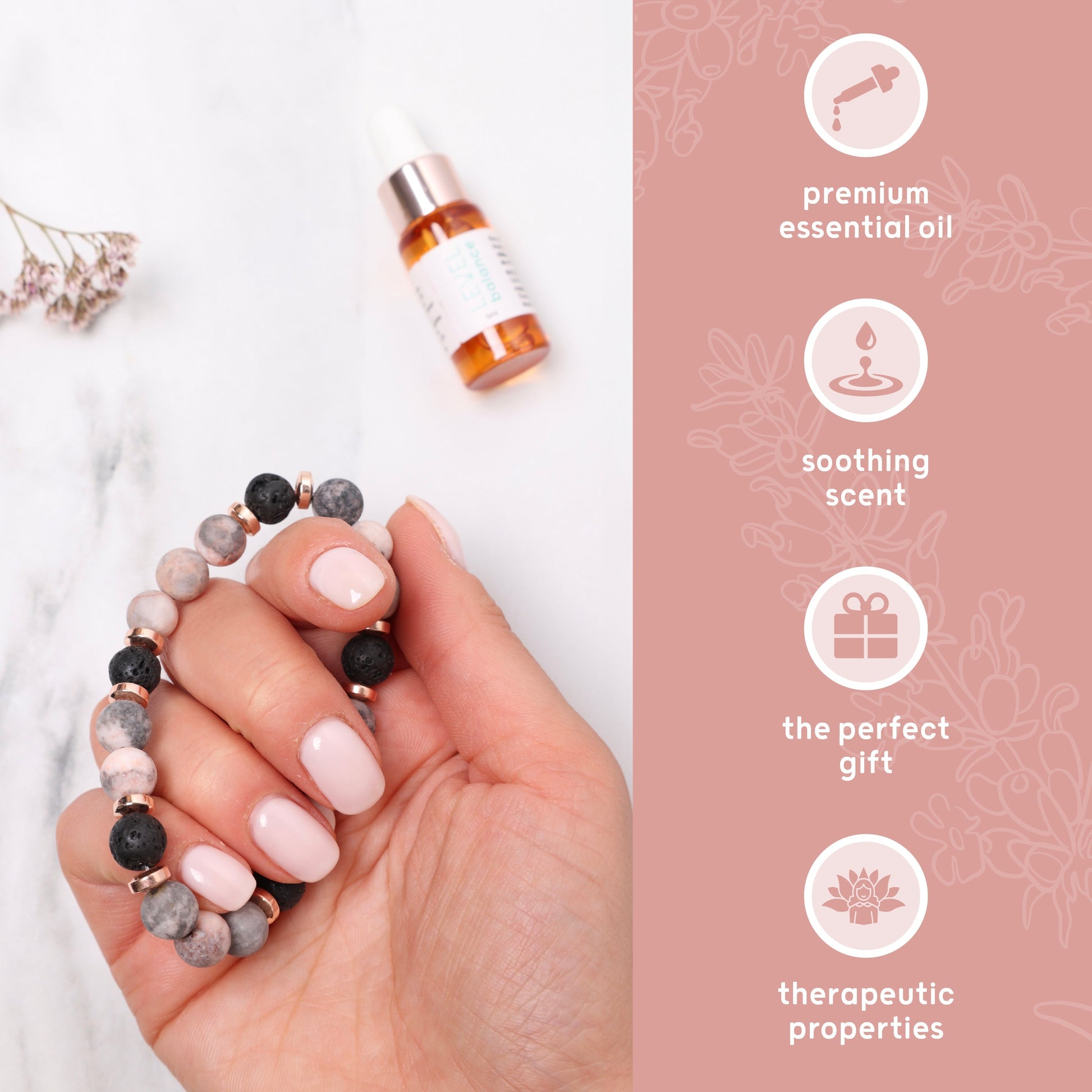 Lava Bead Aromatherapy Bracelet with Essential Oil Happiness