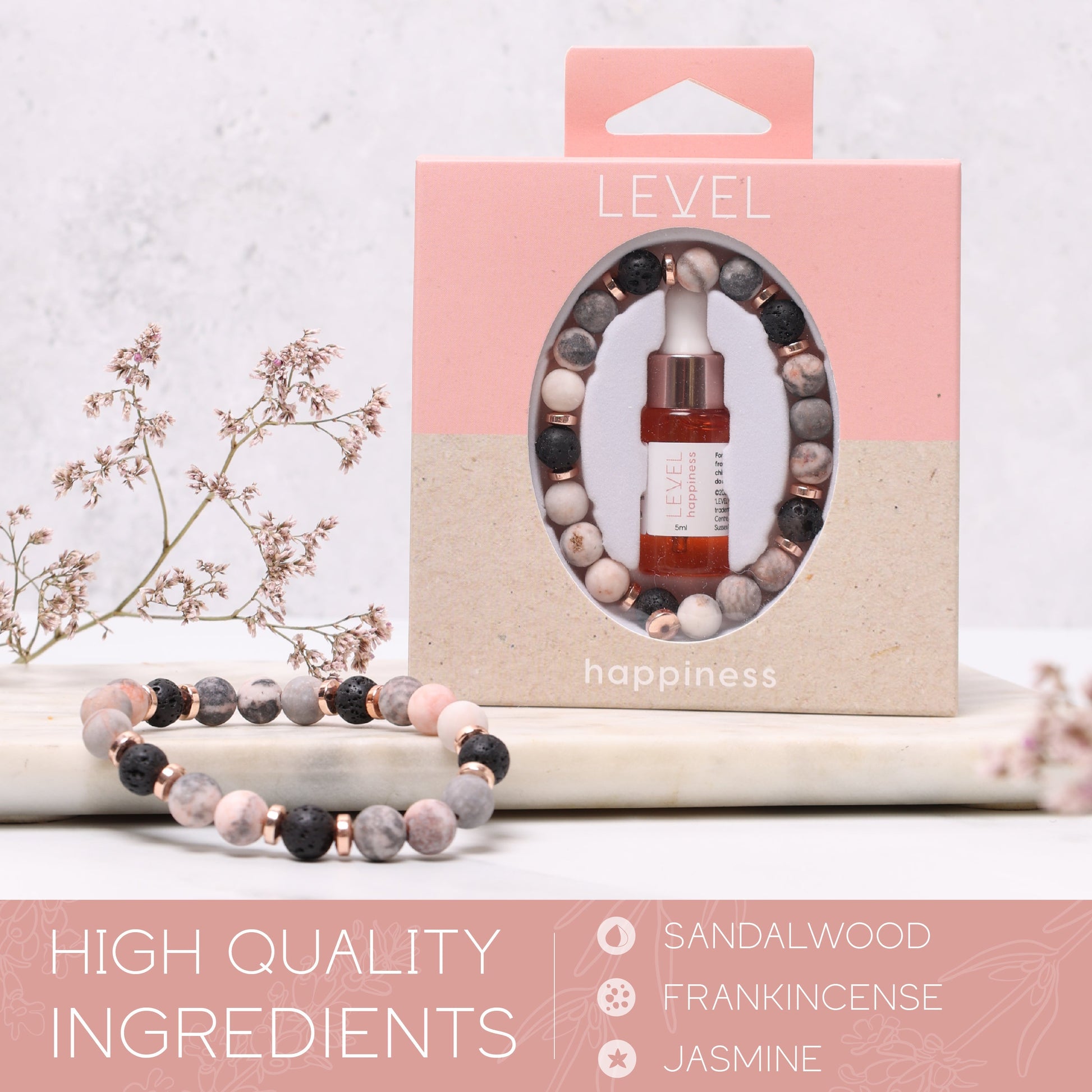 Lava Bead Aromatherapy Bracelet with Essential Oil Happiness