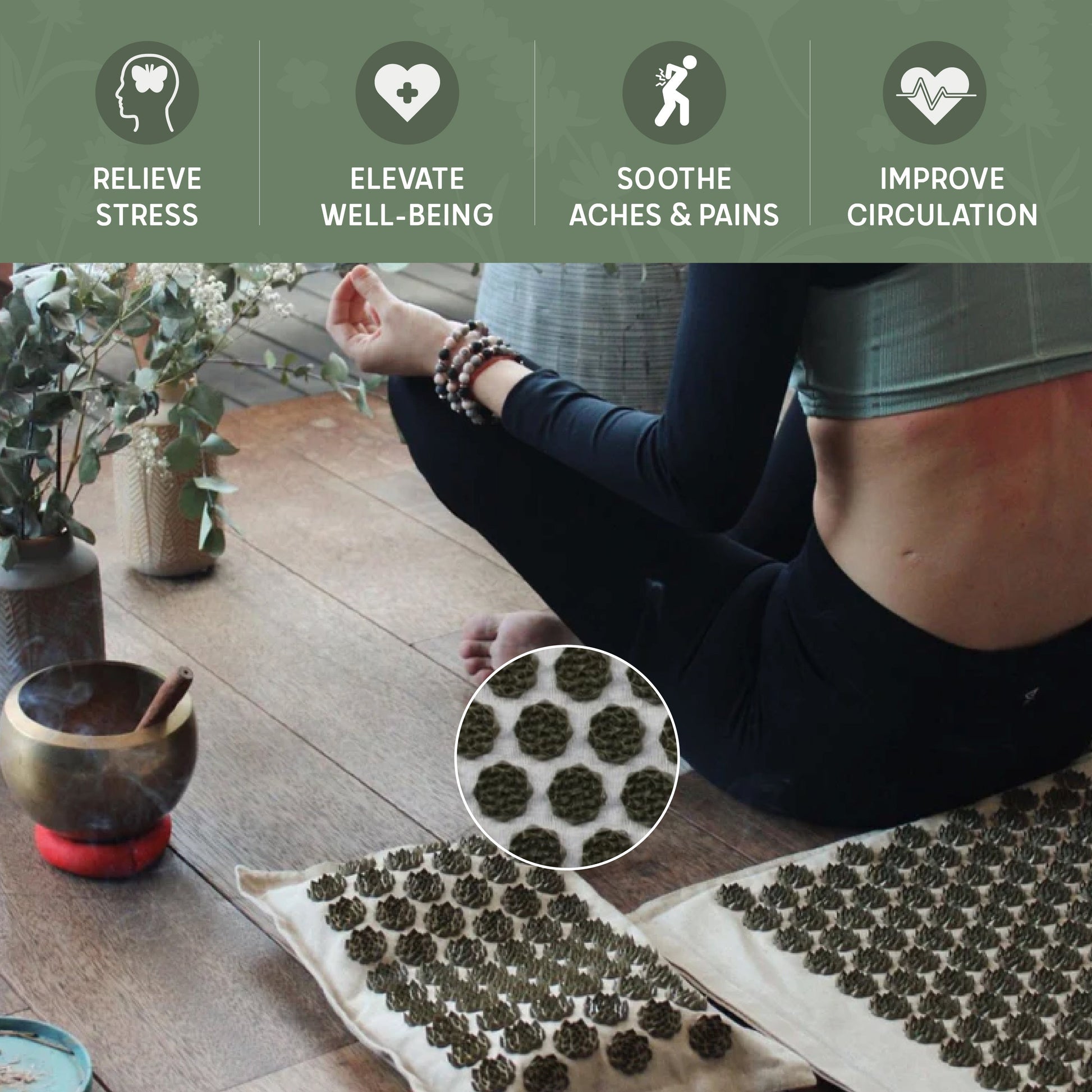 Premium Linen and Coconut Acupressure Mat and Pillow with Carry Bag