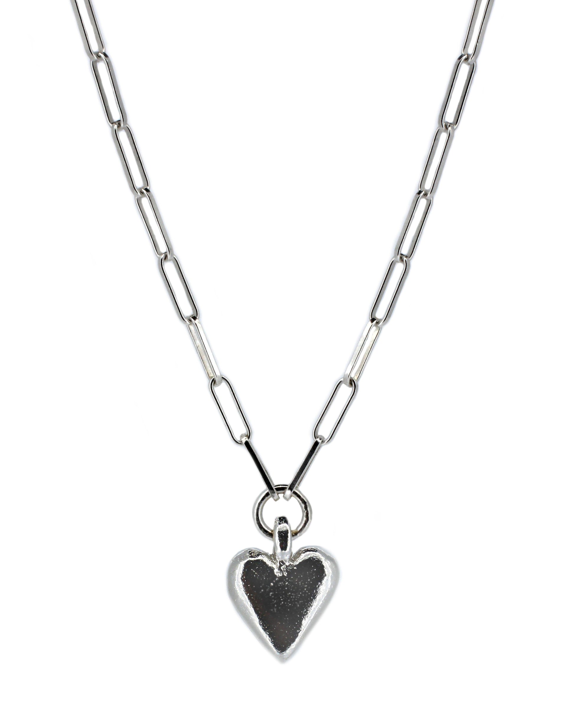 Large Heart Trace Chain Necklace in Sterling Silver