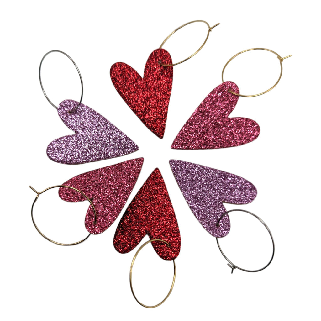 Light Pink Glitter Heart Hoops