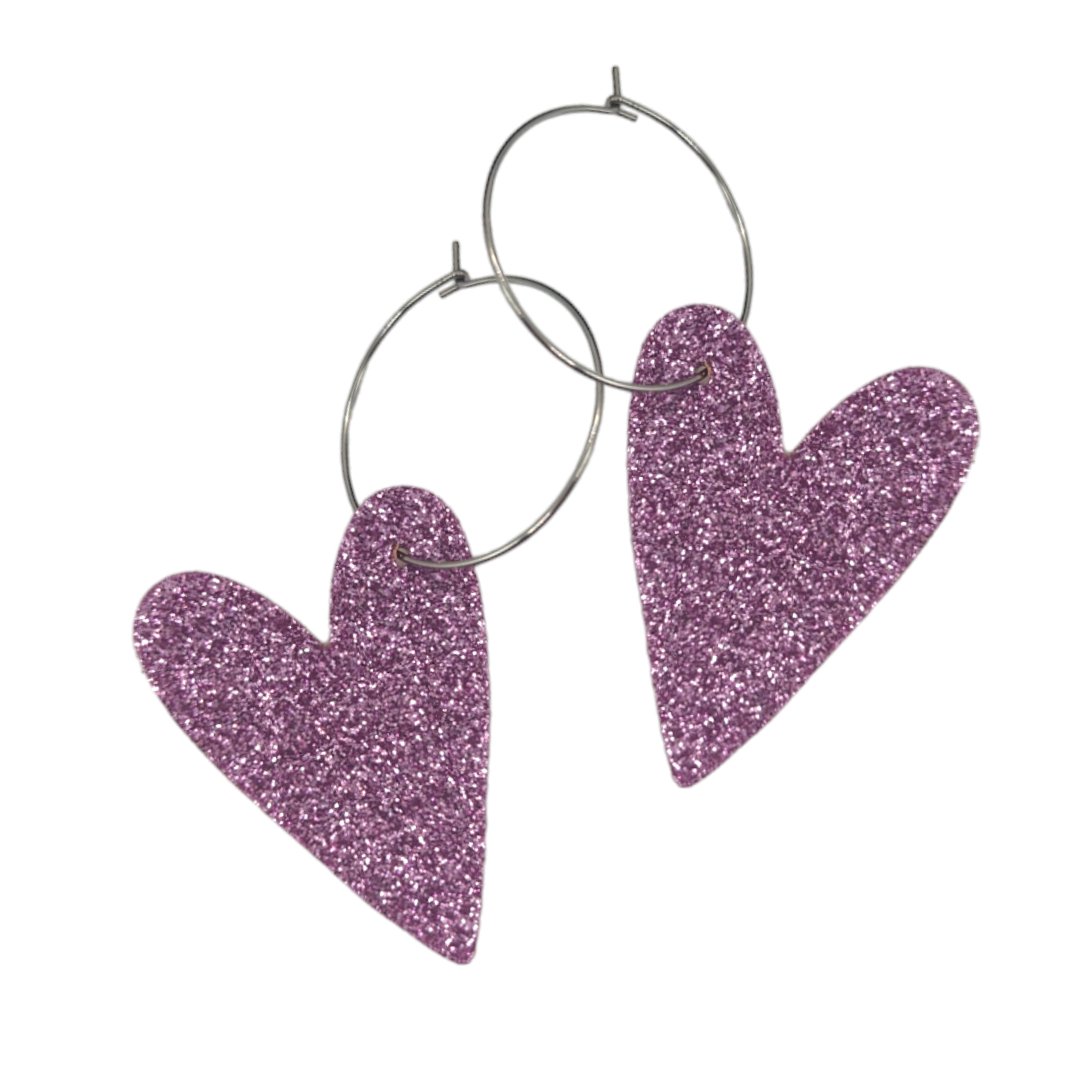 Light Pink Glitter Heart Hoops