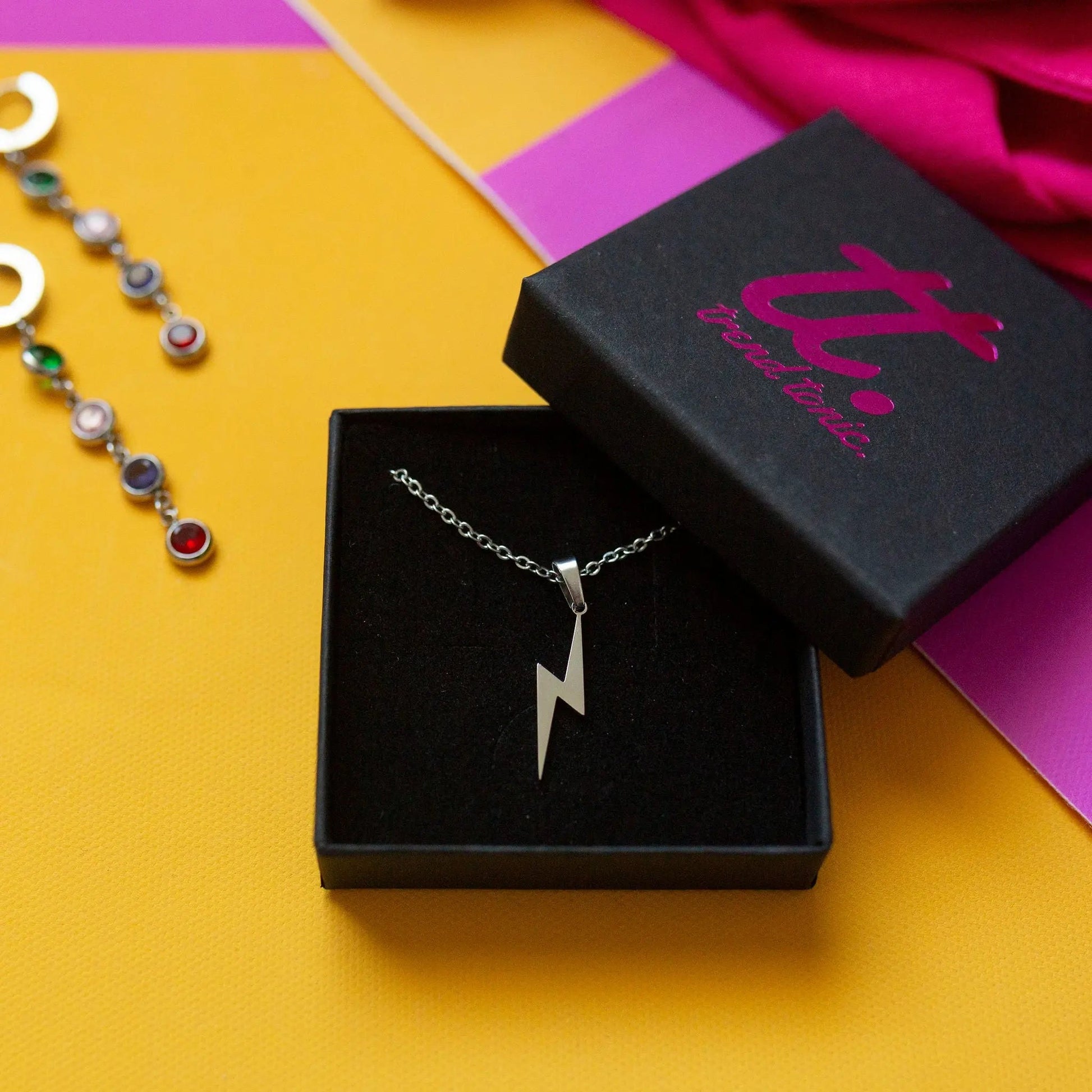 Lightning Bolt Necklace in Gold Silver and Rose Gold
