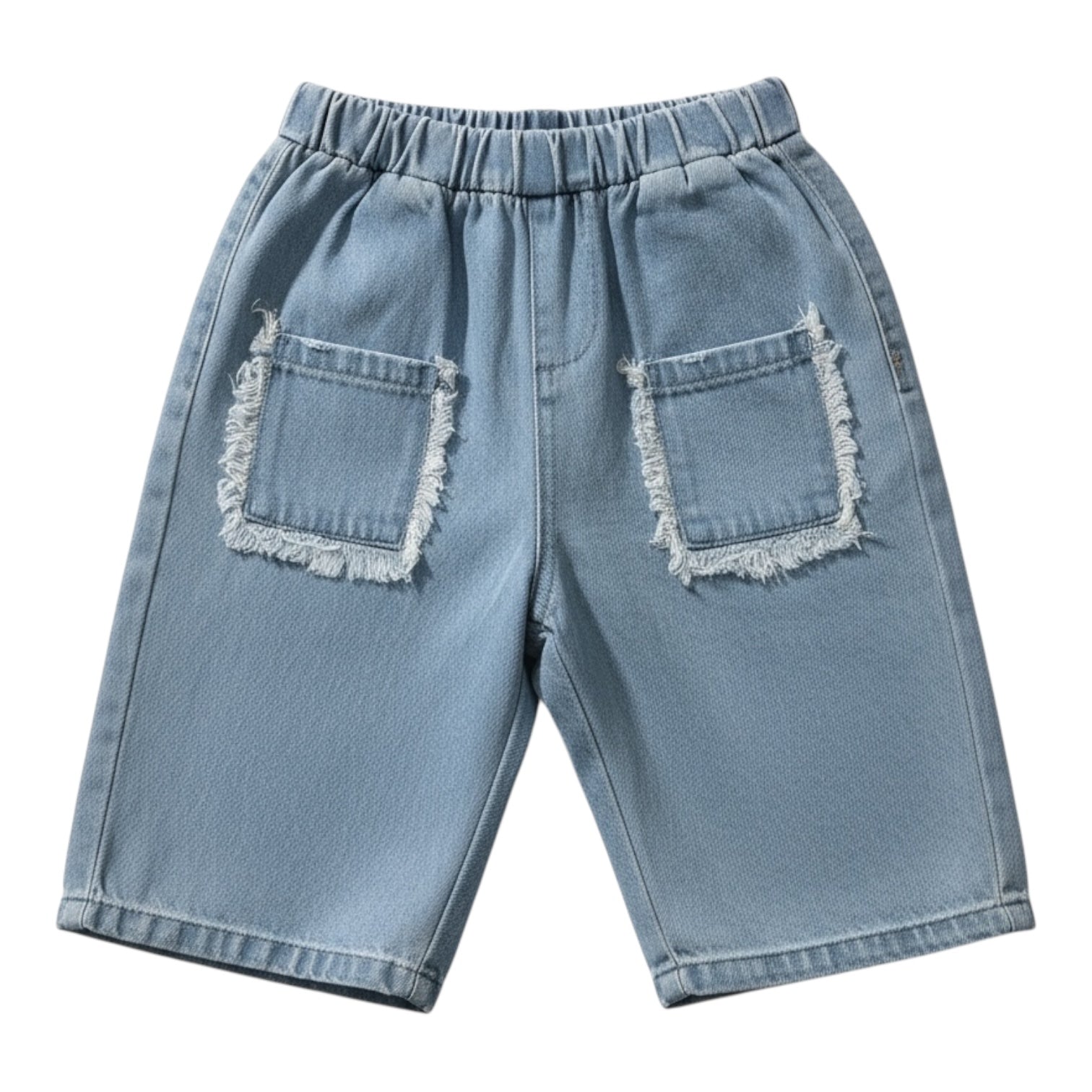 Lightweight Washed Denim Trousers with Frayed Pocket Detail