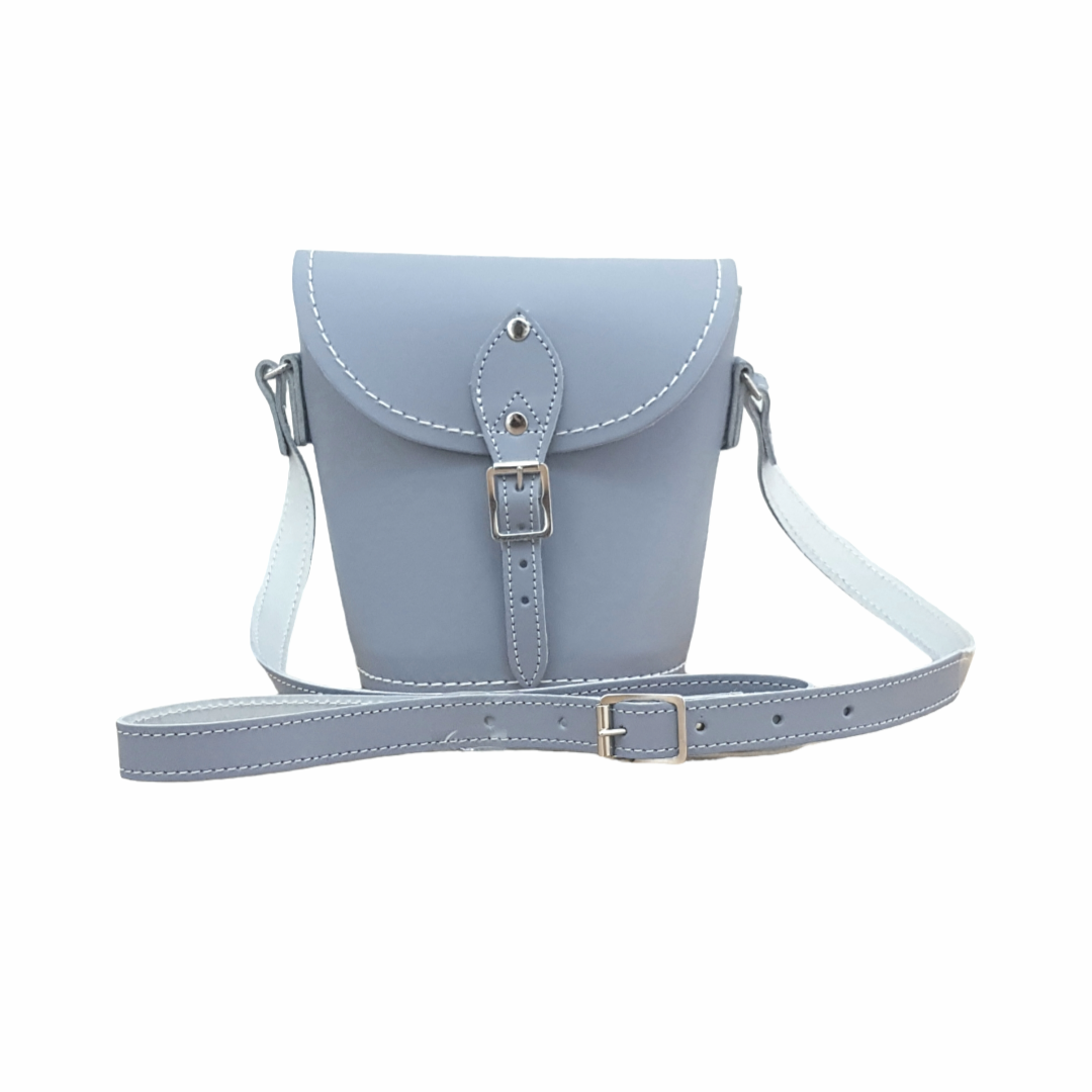 Handmade Leather Barrel Bag in Lilac Grey