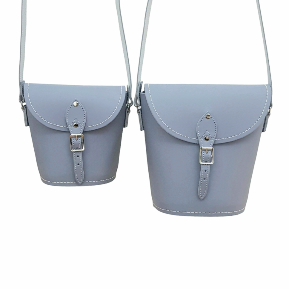 Handmade Leather Barrel Bag in Lilac Grey