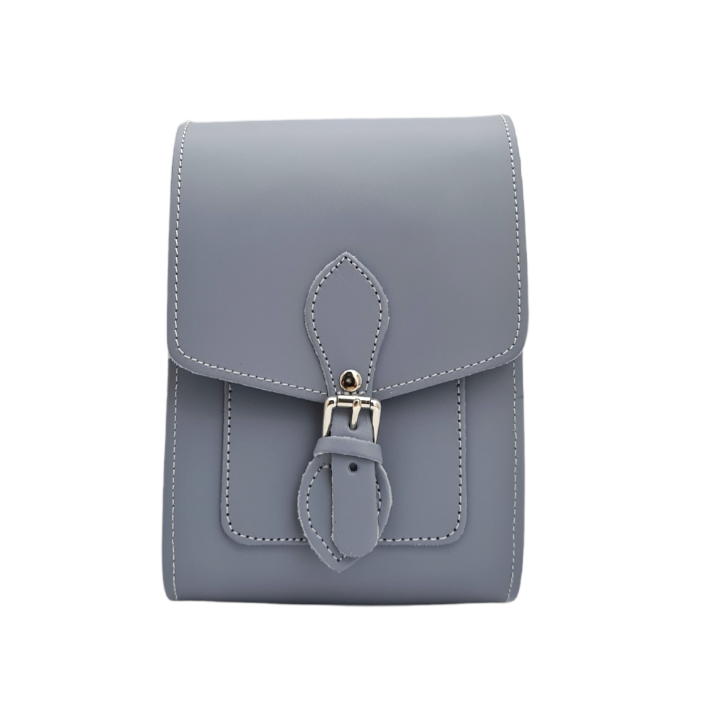 Handmade Leather Festival Phone Bag in Lilac Grey