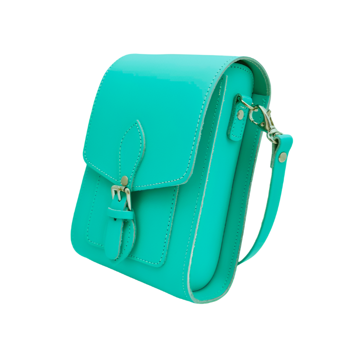 Handmade Leather Festival Phone Bag in Shell Blue