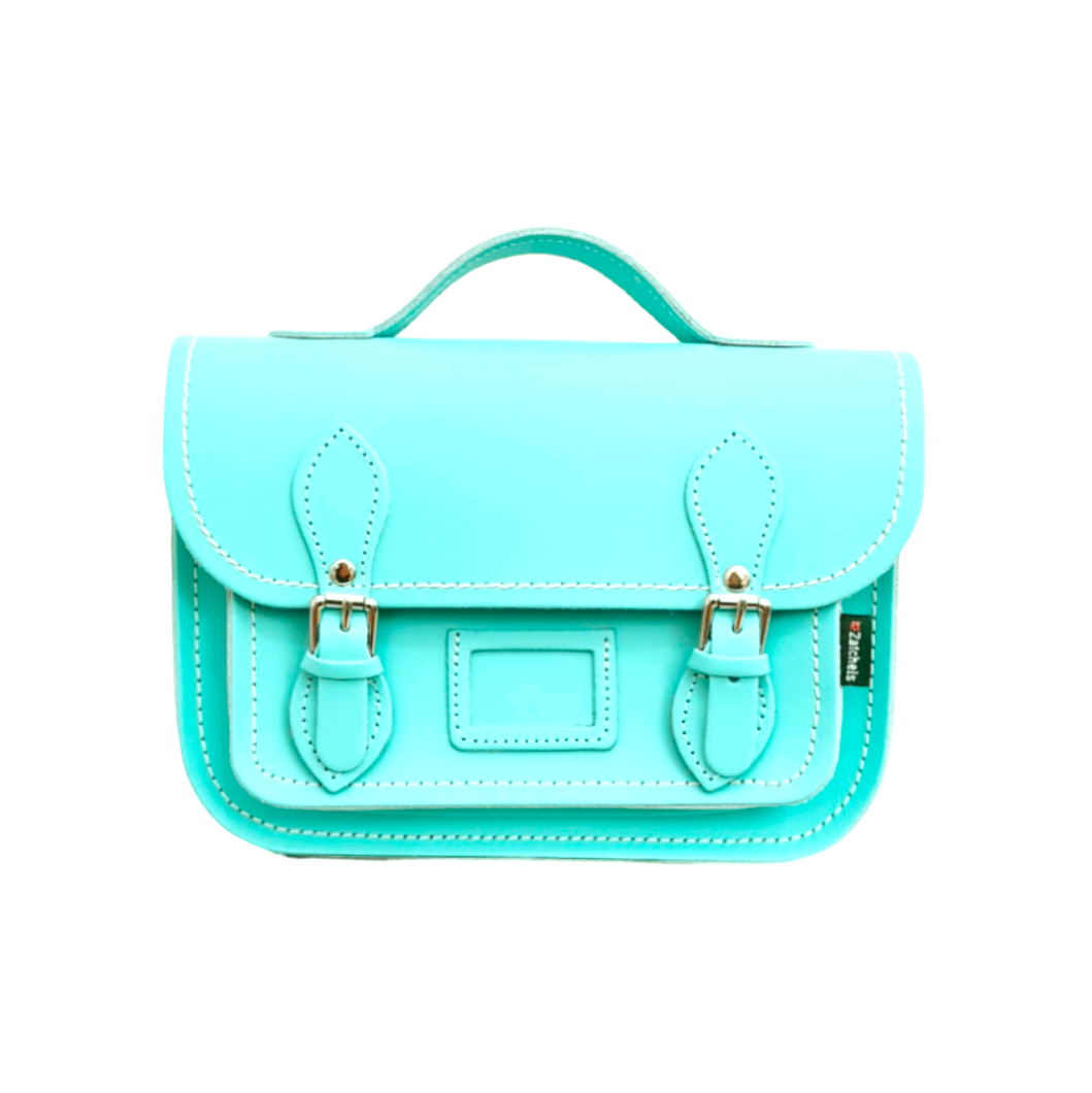 Leather Midi Satchel in Shell Blue