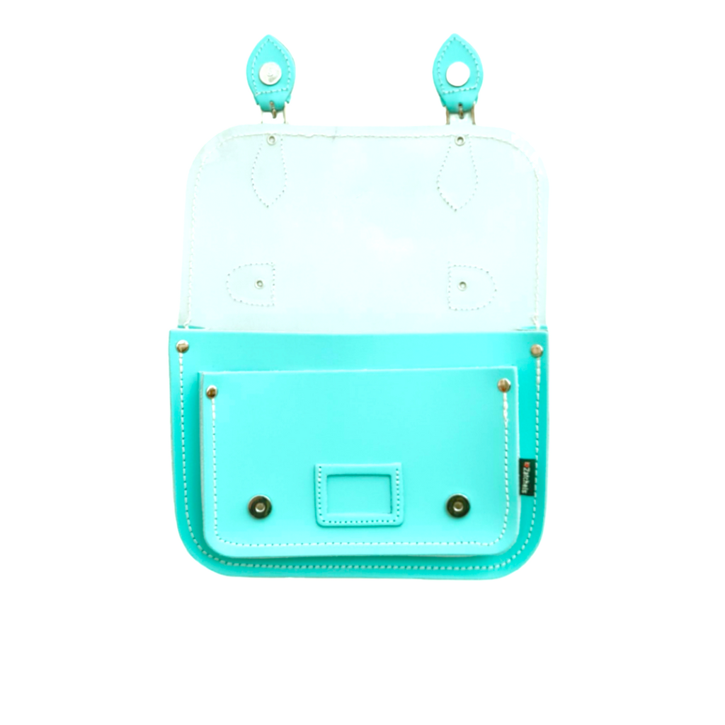 Leather Midi Satchel in Shell Blue
