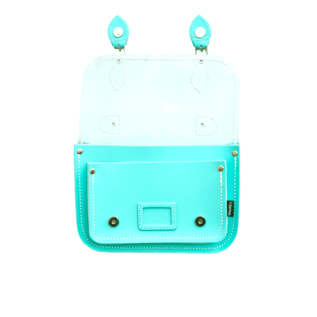 Leather Midi Satchel in Shell Blue