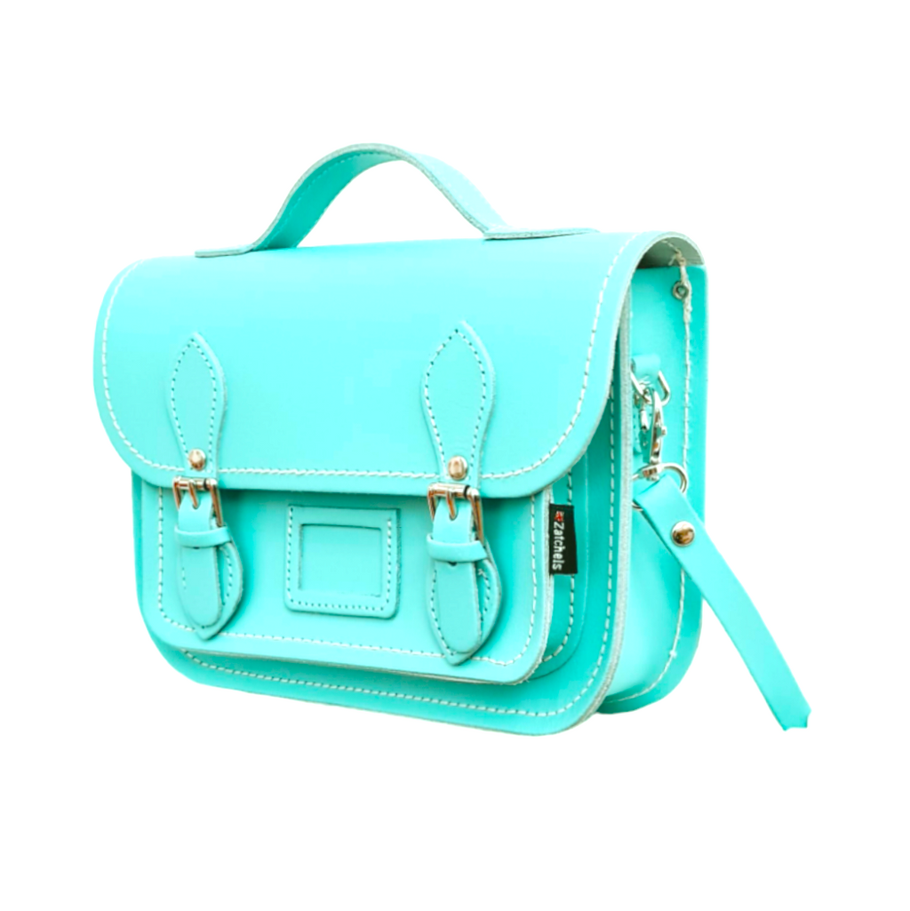 Leather Midi Satchel in Shell Blue