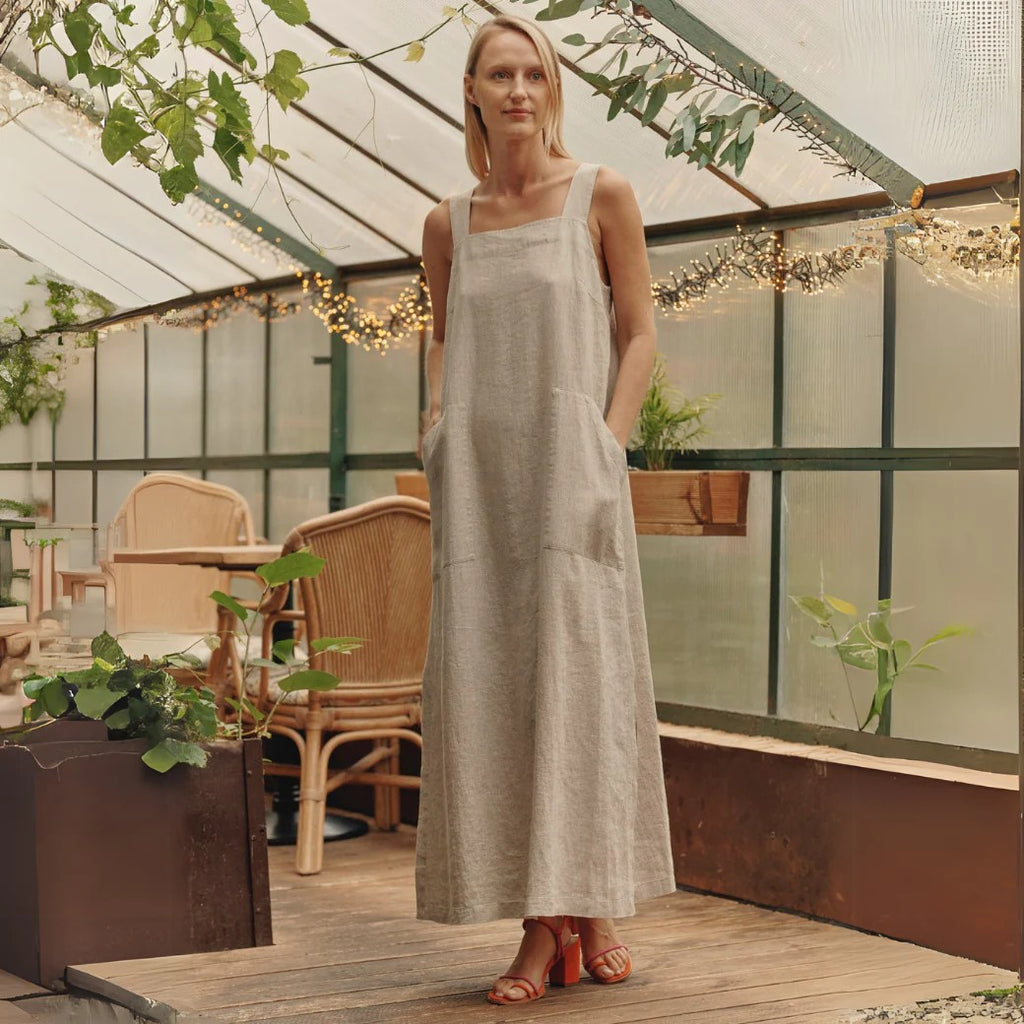 Embrace Elegance with the Versatile Fugue Linen Dress by Linen Tales at www.brixbailey.com