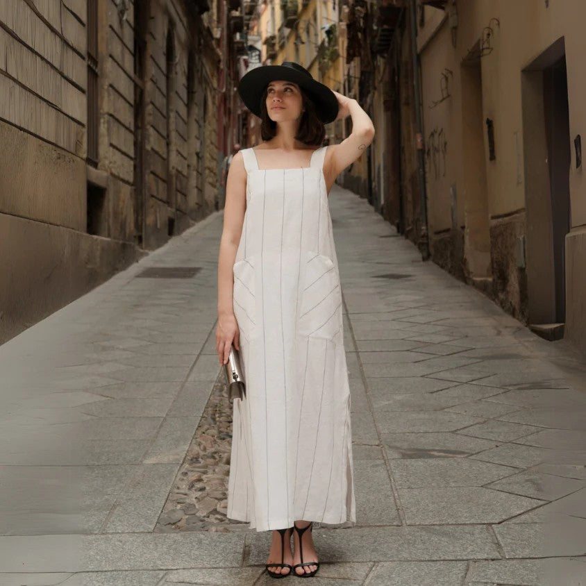 Experience Timeless Elegance with the Fugue Linen Dress - Sustainable & Chic by Linen Tales at www.brixbailey.com