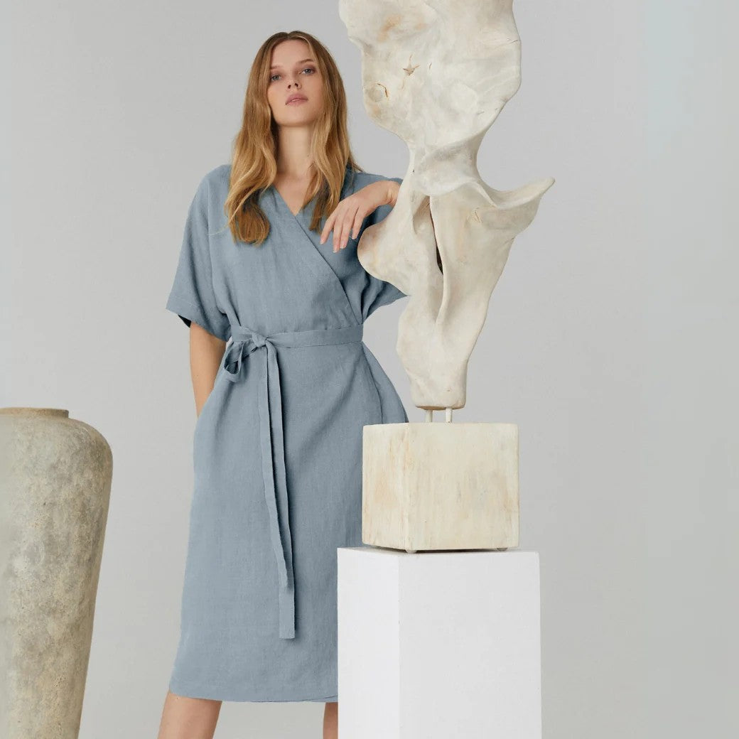 Embrace Elegance with the Versatile Vine Wrap Dress by Linen Tales at www.brixbailey.com