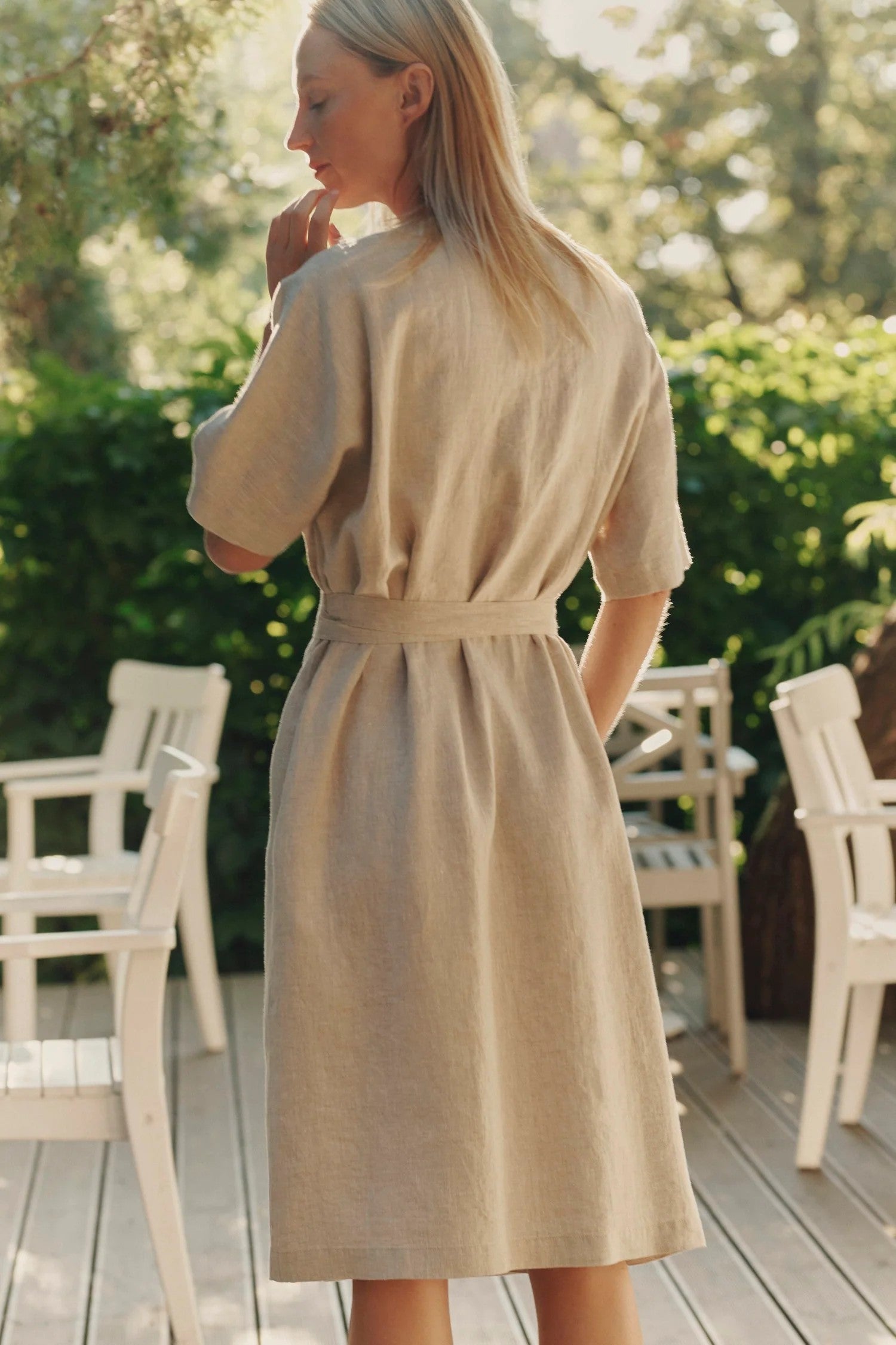 Embrace Elegance with the Versatile Vine Linen Wrap Dress by Linen Tales at www.brixbailey.com
