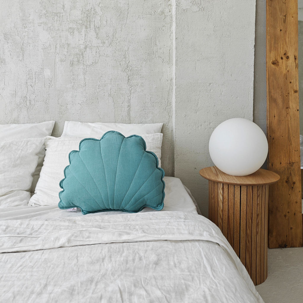 Linen Sea Shell Pillow Mint Throw Pillow for Coastal Beach Decor