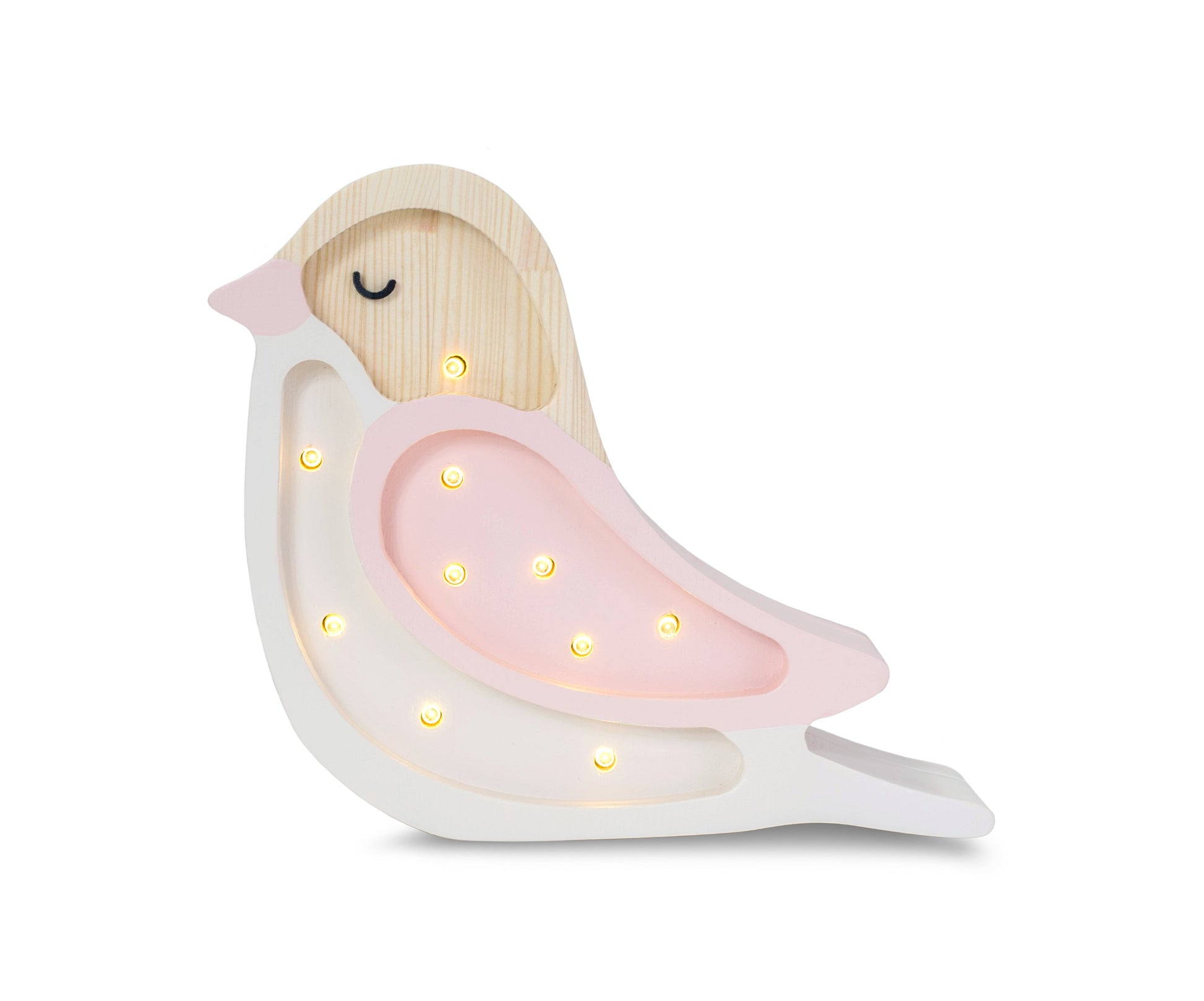 handmade pine wood bird lamp casting a soft glow on a childs nightstand