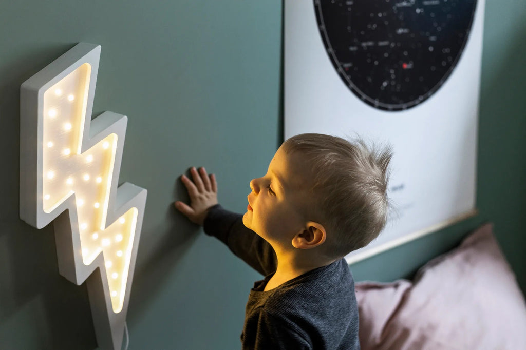 elegant bolt lamp in a serene nursery setting, casting a refined warm glow on a pinewood nightstand