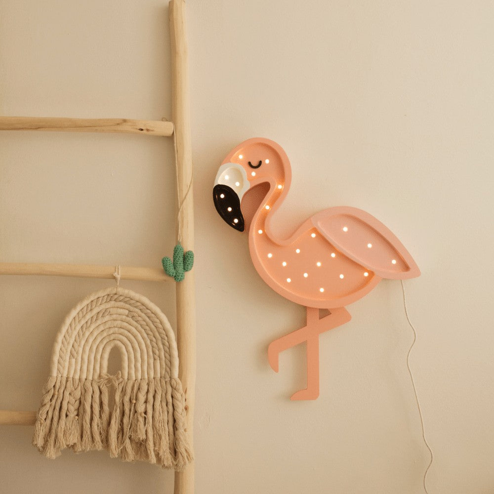 bold statement piece - a solid pine flamingo night light casting a confident warm glow in a modern nursery
