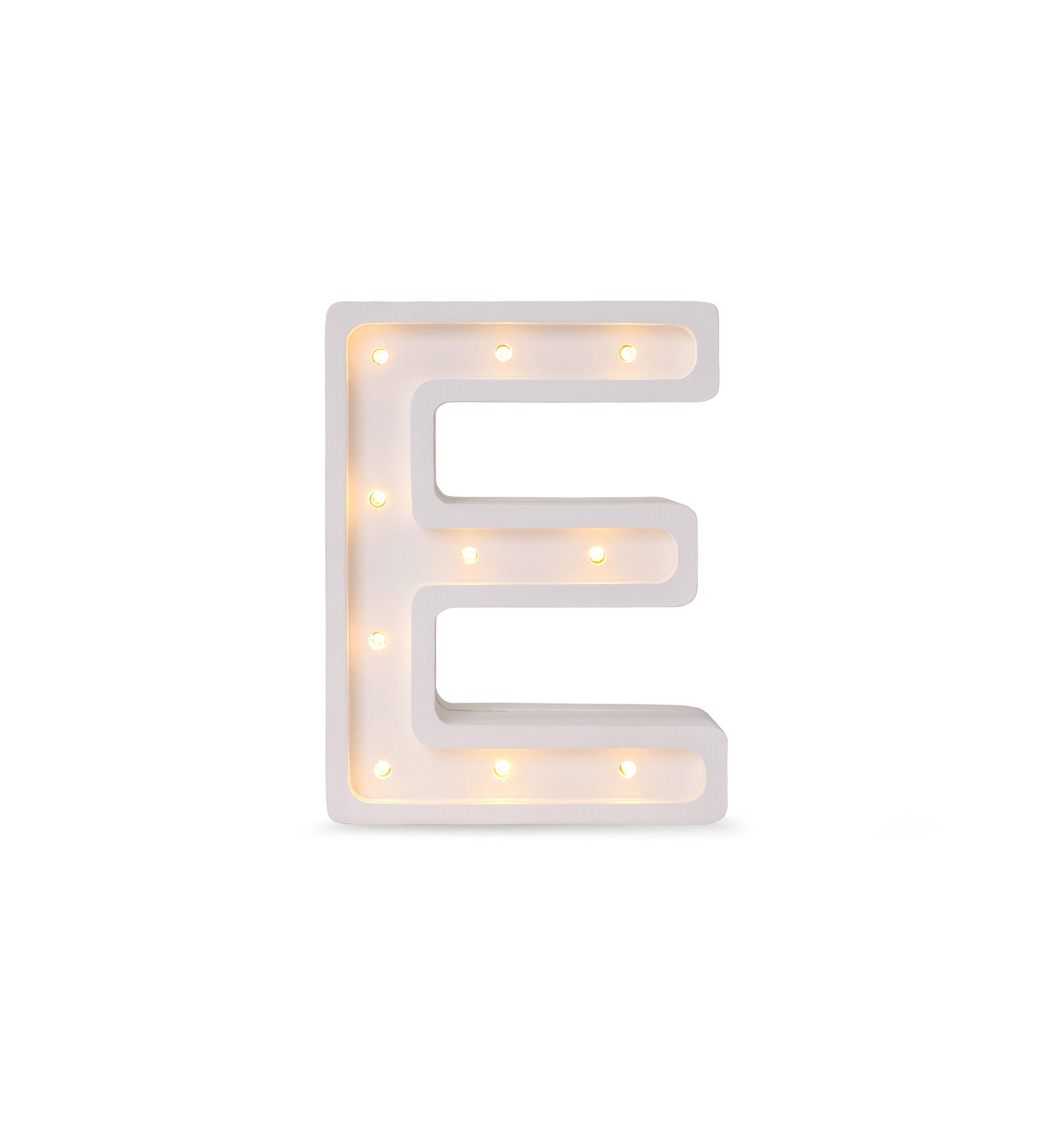bold solid pinewood letter e lamp casting a warm glow in a child's room