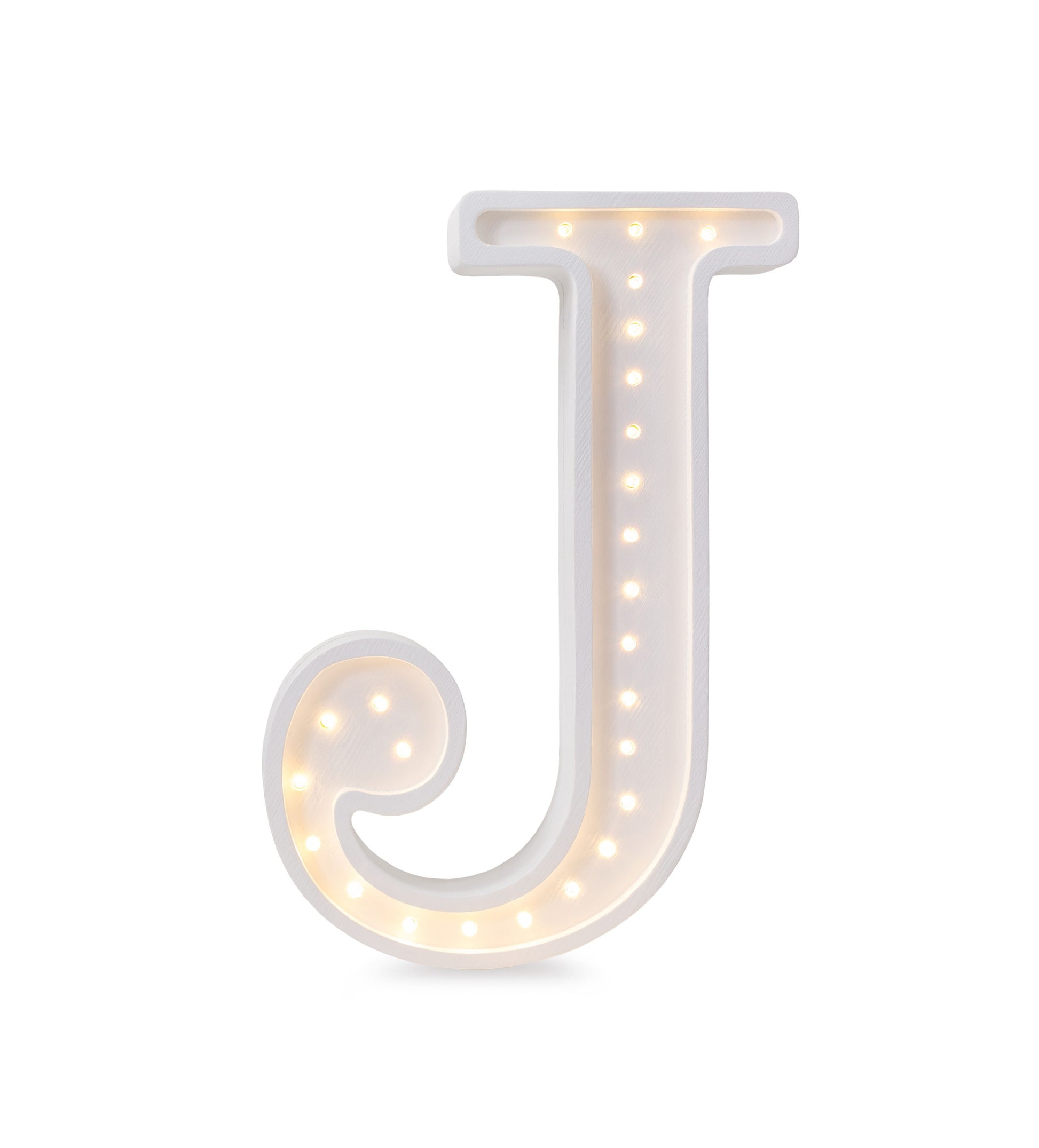 softly glowing letter j lamp casting a warm, comforting glow on a nursery nightstand