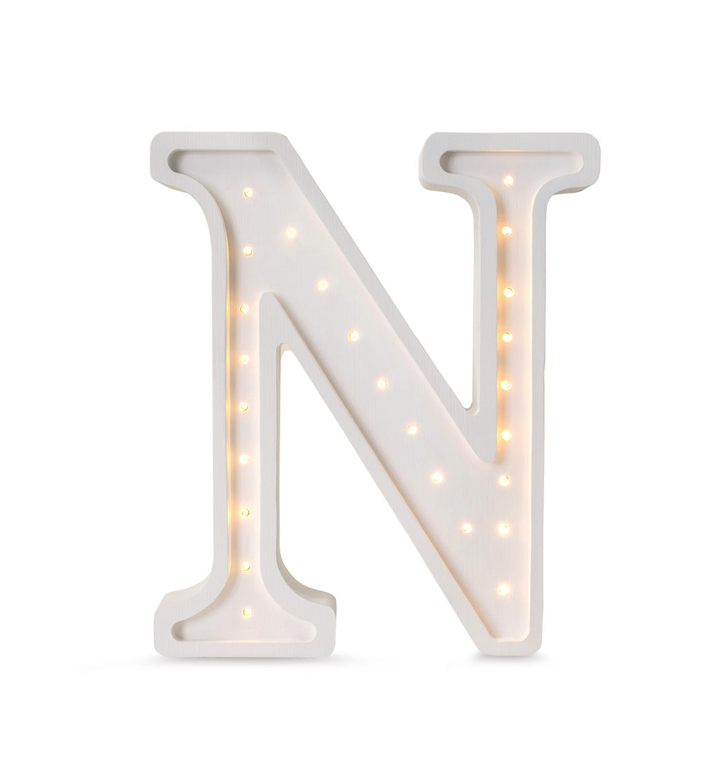 softly glowing letter n lamp casting a warm, comforting light in a cozy nursery