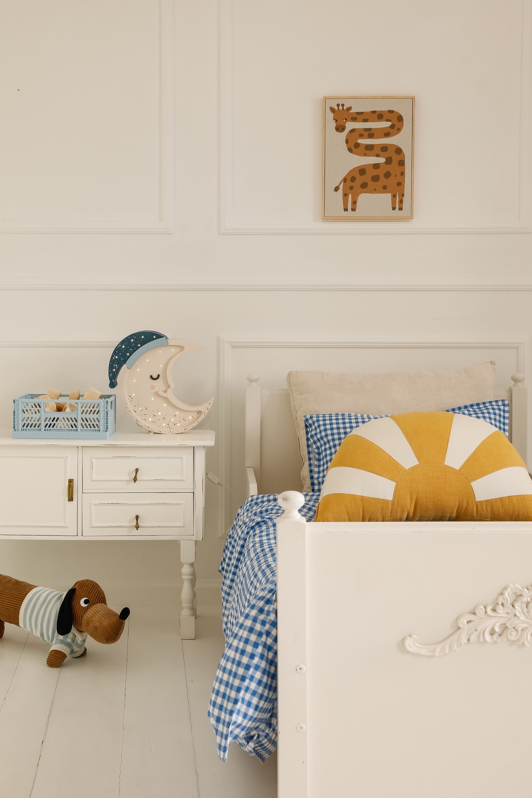 elegant handcrafted pinewood moon lamp casting a refined warm glow on a nightstand