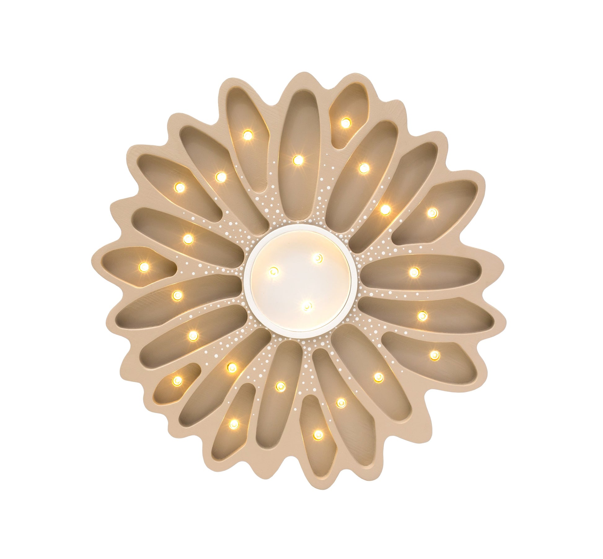 a soft glowing daisy night light casting a warm comforting glow on a bedside table