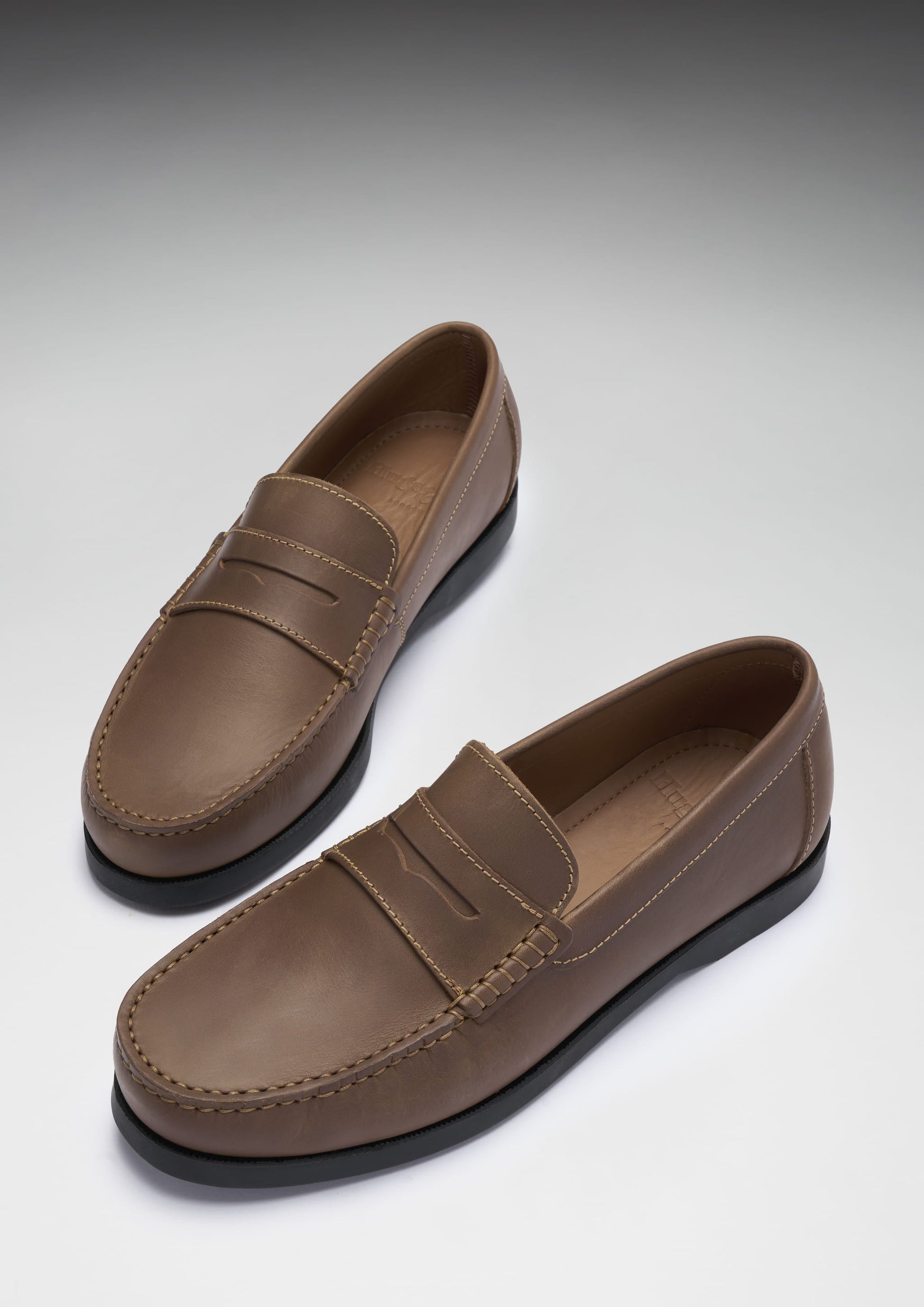 Light Brown Leather Boat Loafers