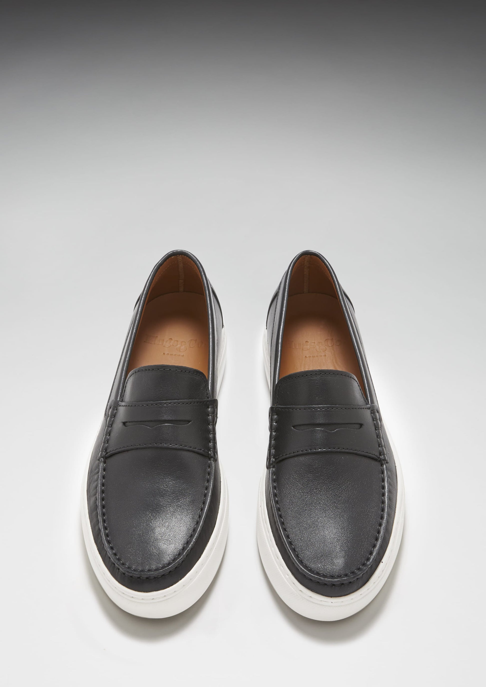 Black Leather Slip On Sneaker Loafers for Men