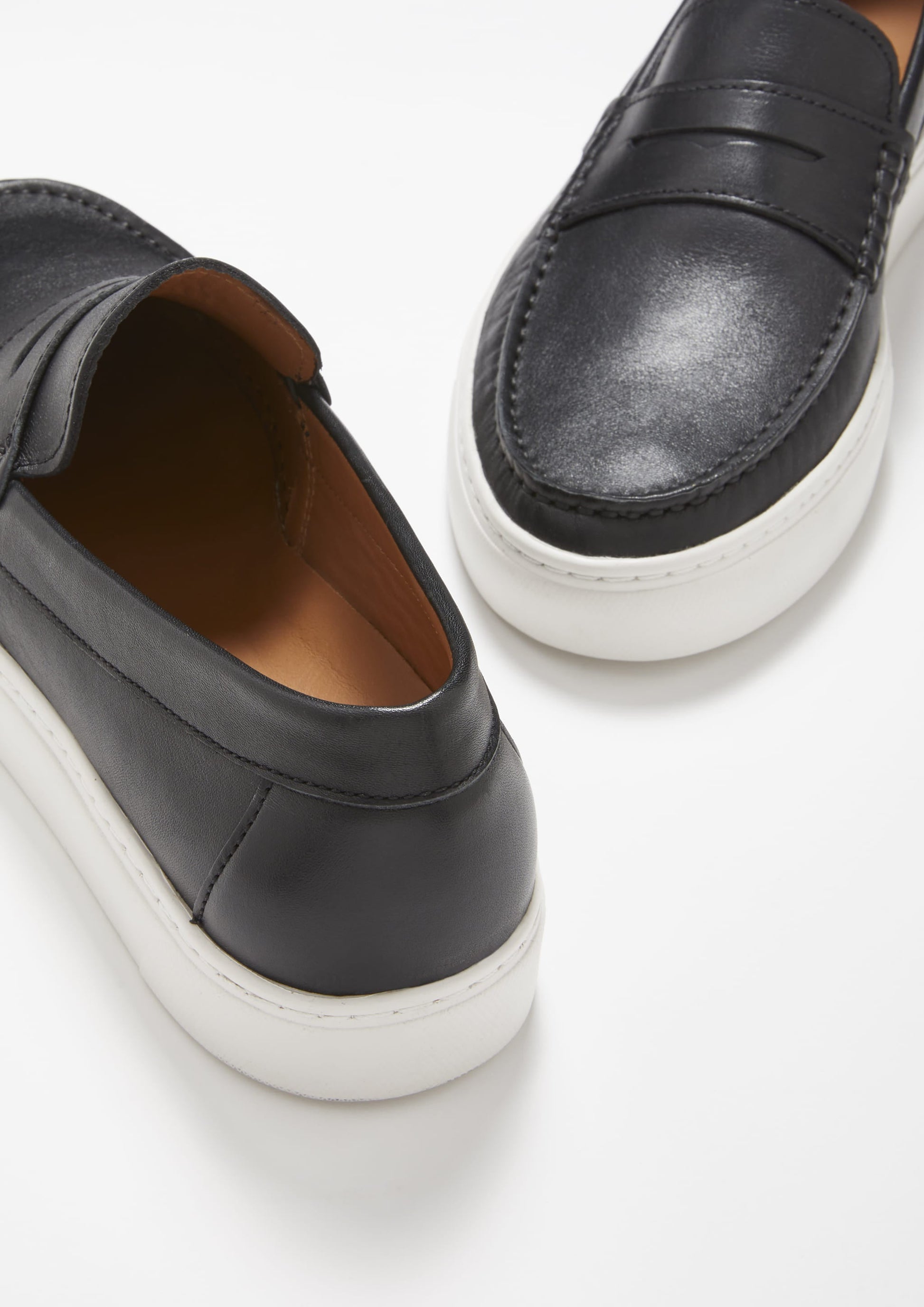 Black Leather Slip On Sneaker Loafers for Men
