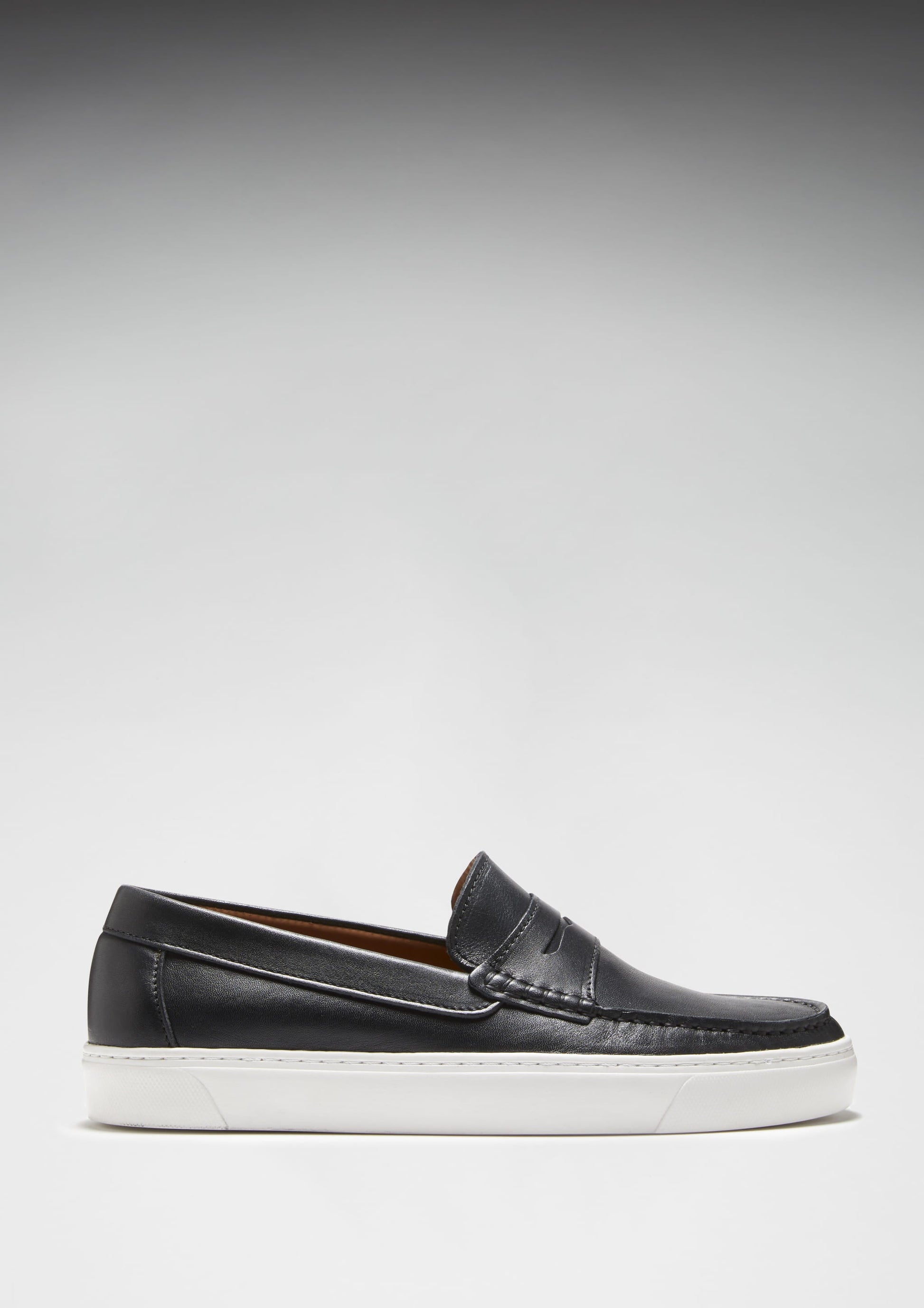 Black Leather Slip On Sneaker Loafers for Men