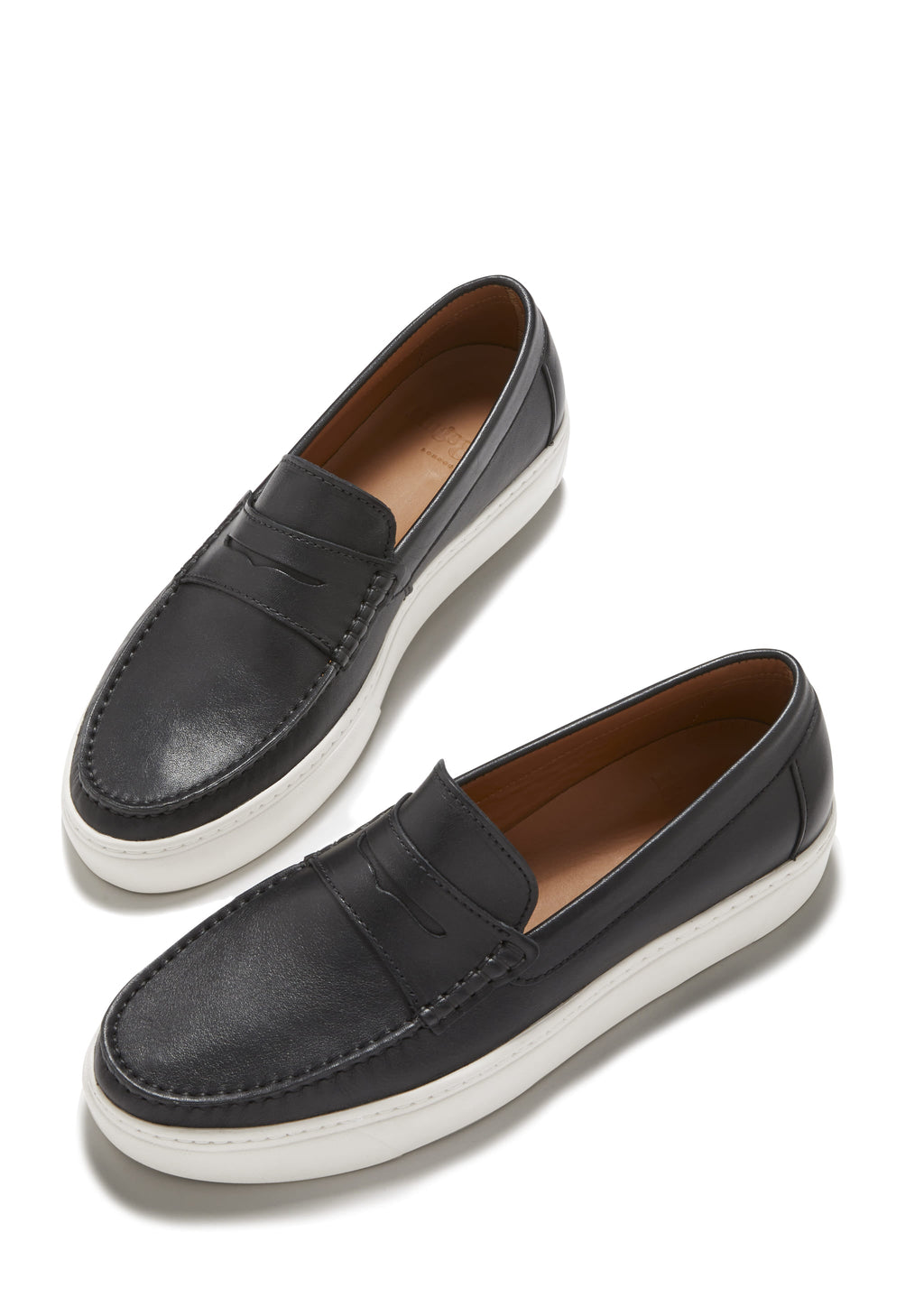 Black Leather Slip On Sneaker Loafers for Men