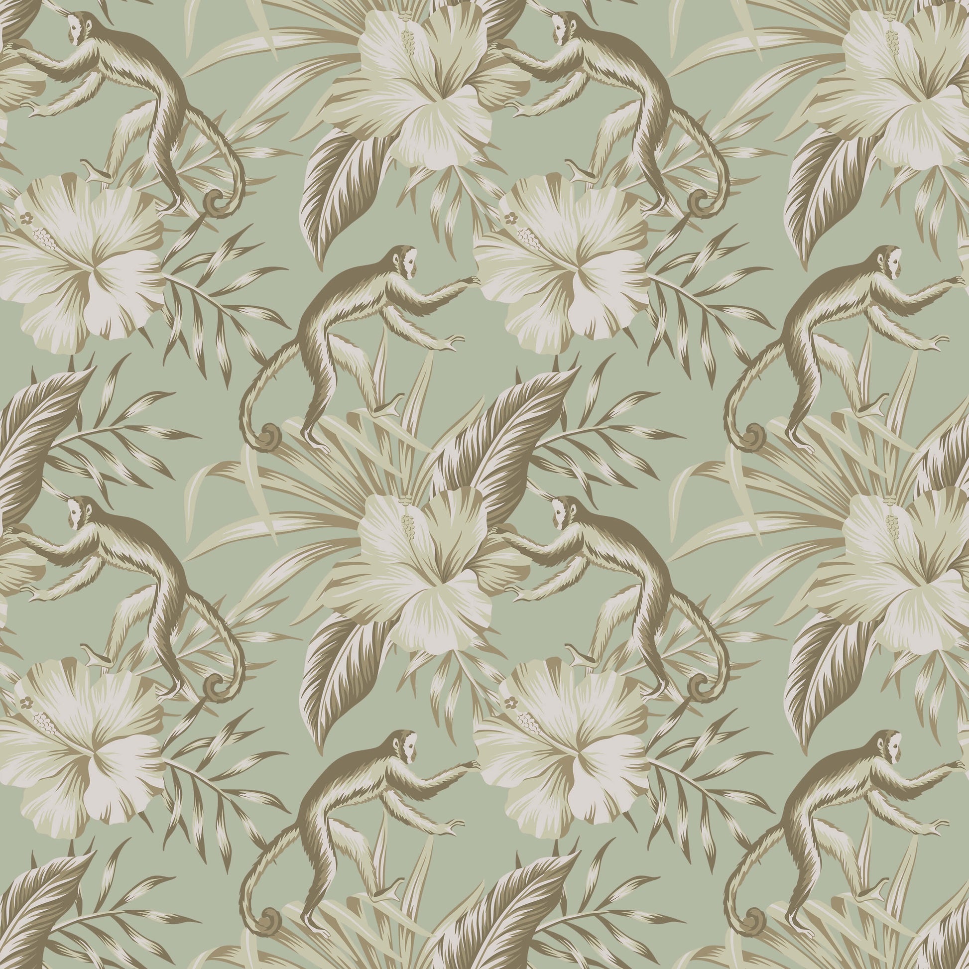 Monkey and Floral Wallpaper