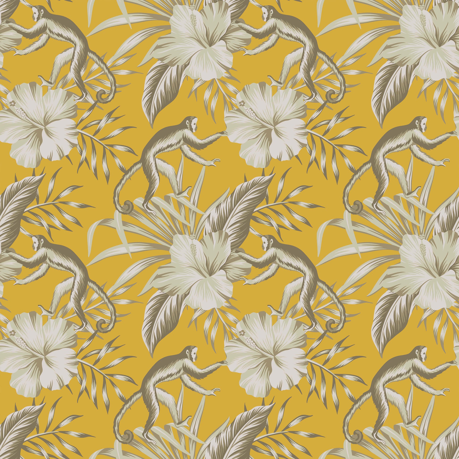 Monkey and Floral Wallpaper