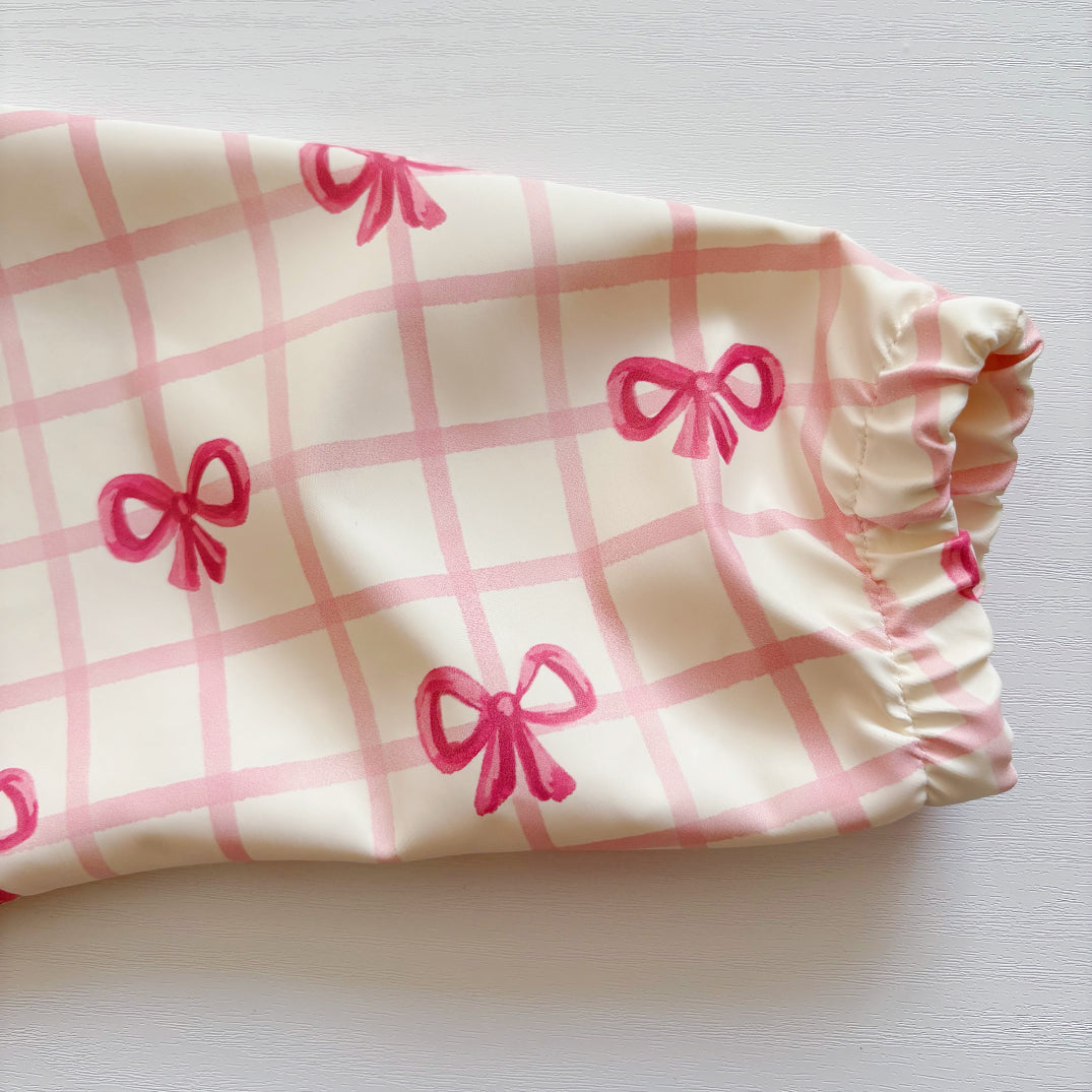 Long Sleeved Baby Bib - Pink Bow