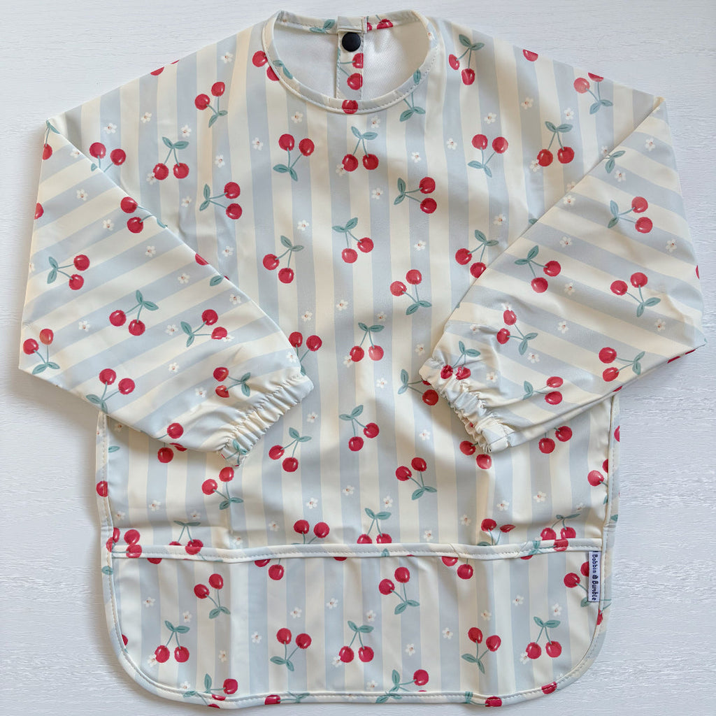 Long Sleeved Baby Bib - Cherry Stripe